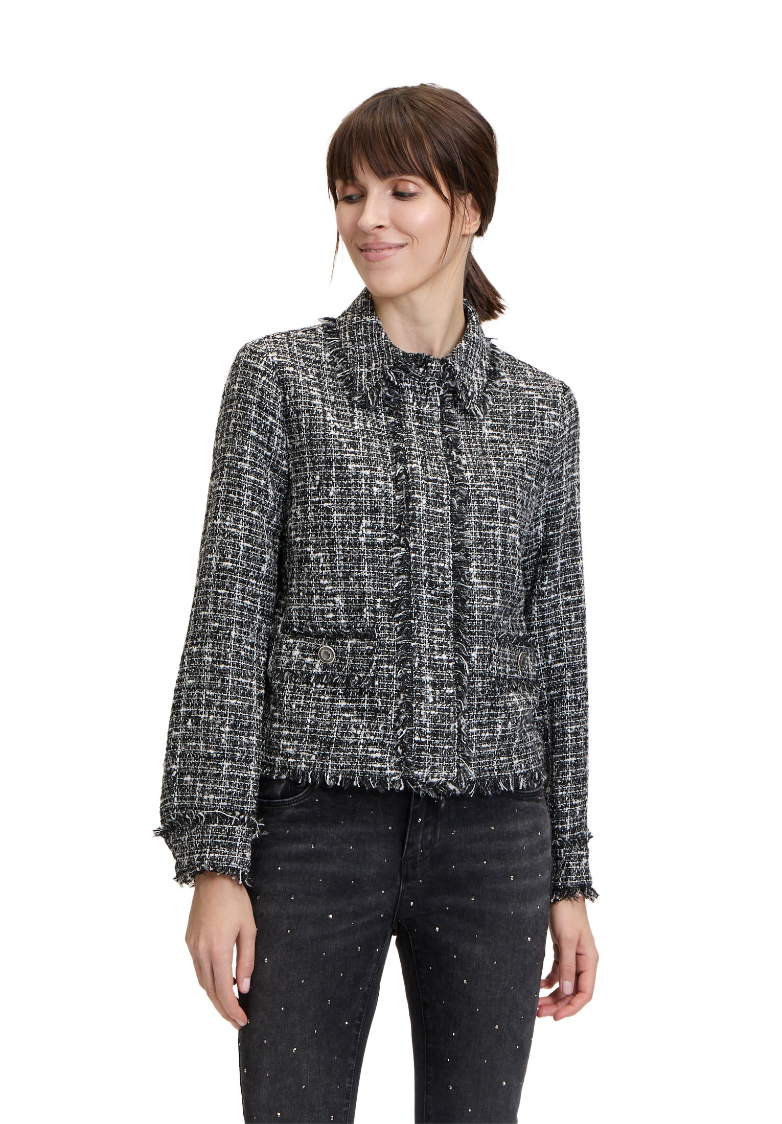 Cartoon Jackenblazer "Cartoon Damen Tweedblazer mit Fransen", Material günstig online kaufen