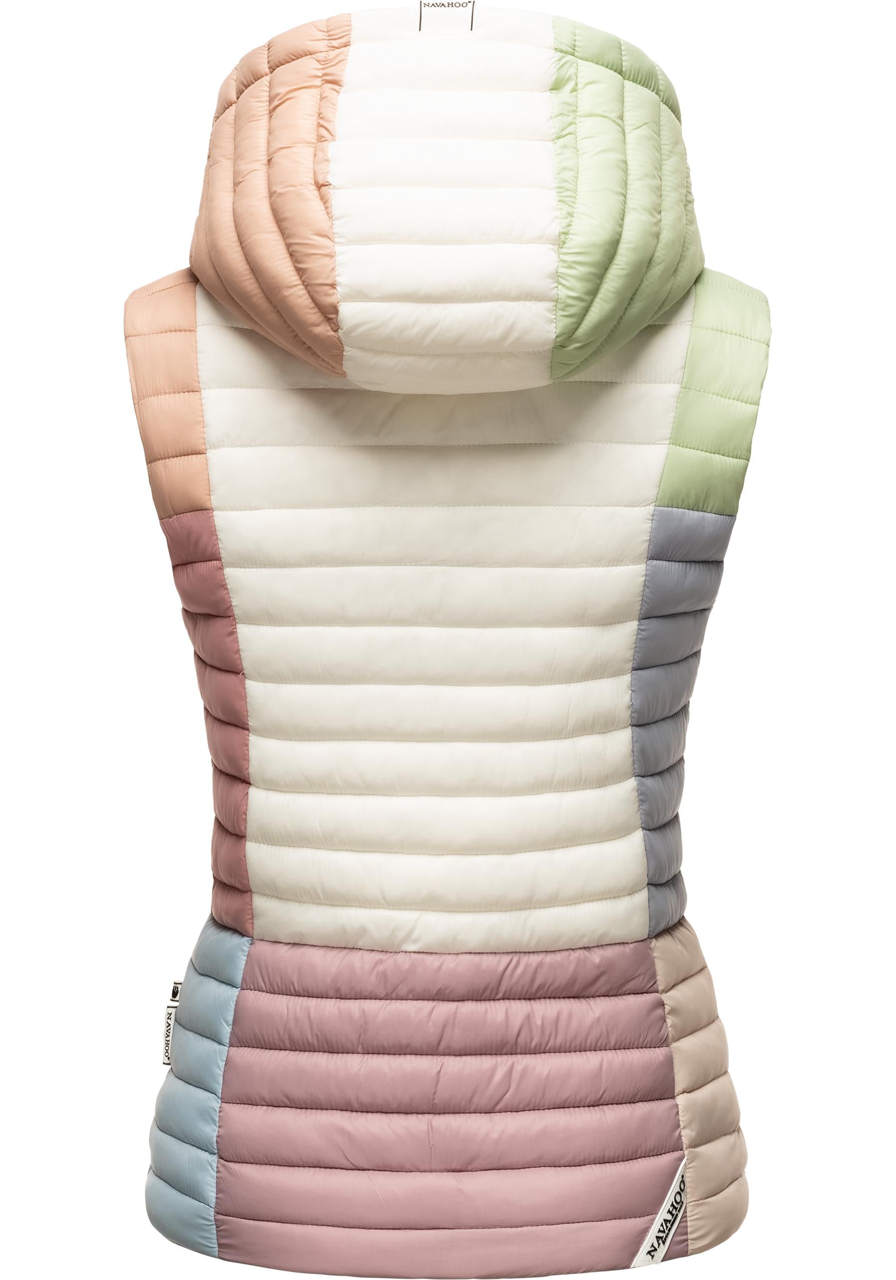 Navahoo Steppweste »Shadaa Multikulti«, Ärmellose Damen Weste im Colourblocking-Stil und Kapuze