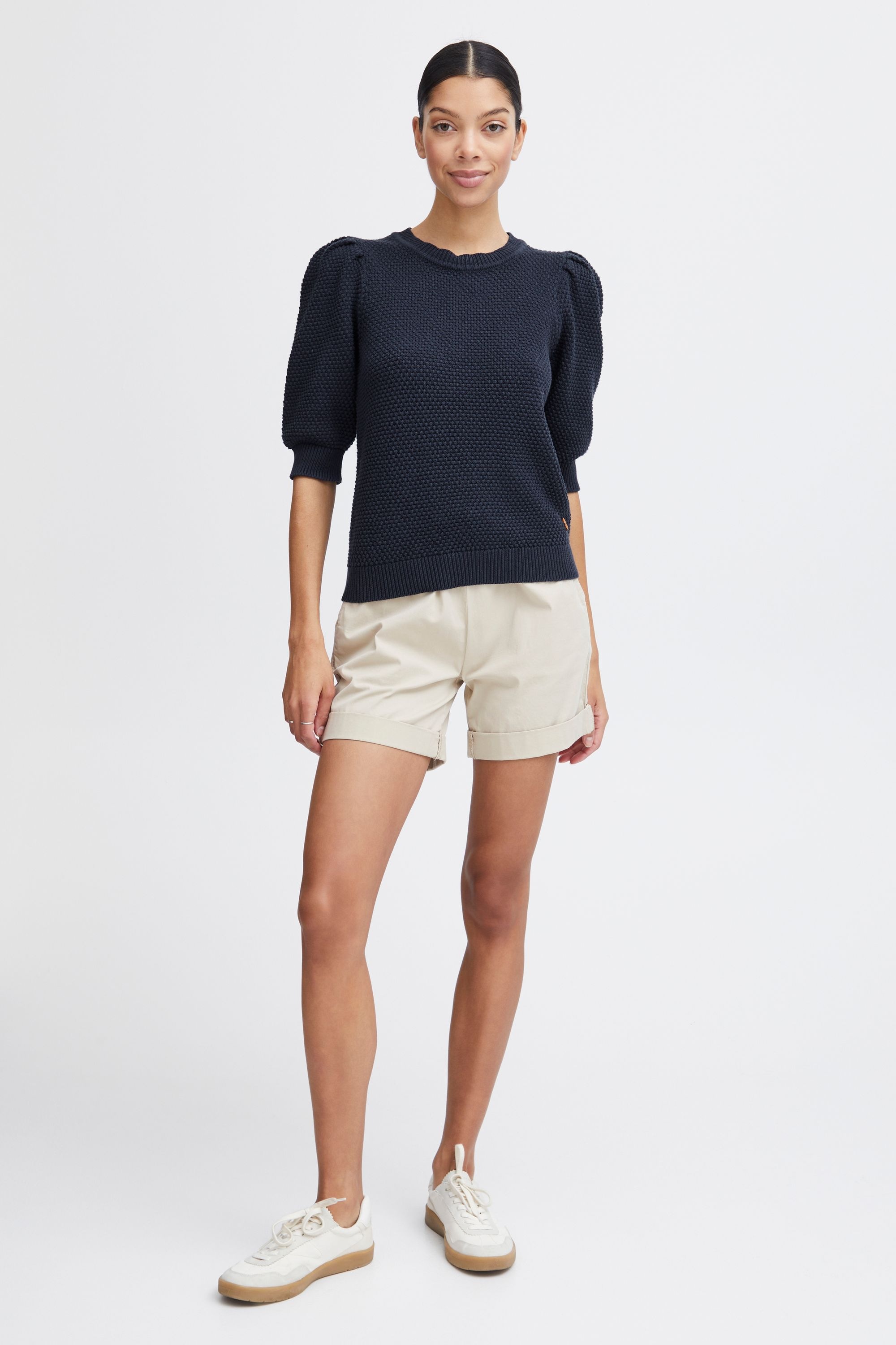 Strickfleece-Pullover OXMO "Strickpullover OXMicha", Damen, Gr. L, blau (total eclipse), Obermaterial: 100% Baumwolle CO., Shirts 2