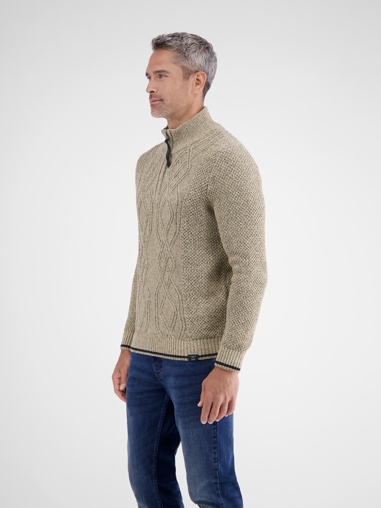 LERROS Strickpullover »LERROS Strickpullover mit Zopfmuster und Troyerkragen«