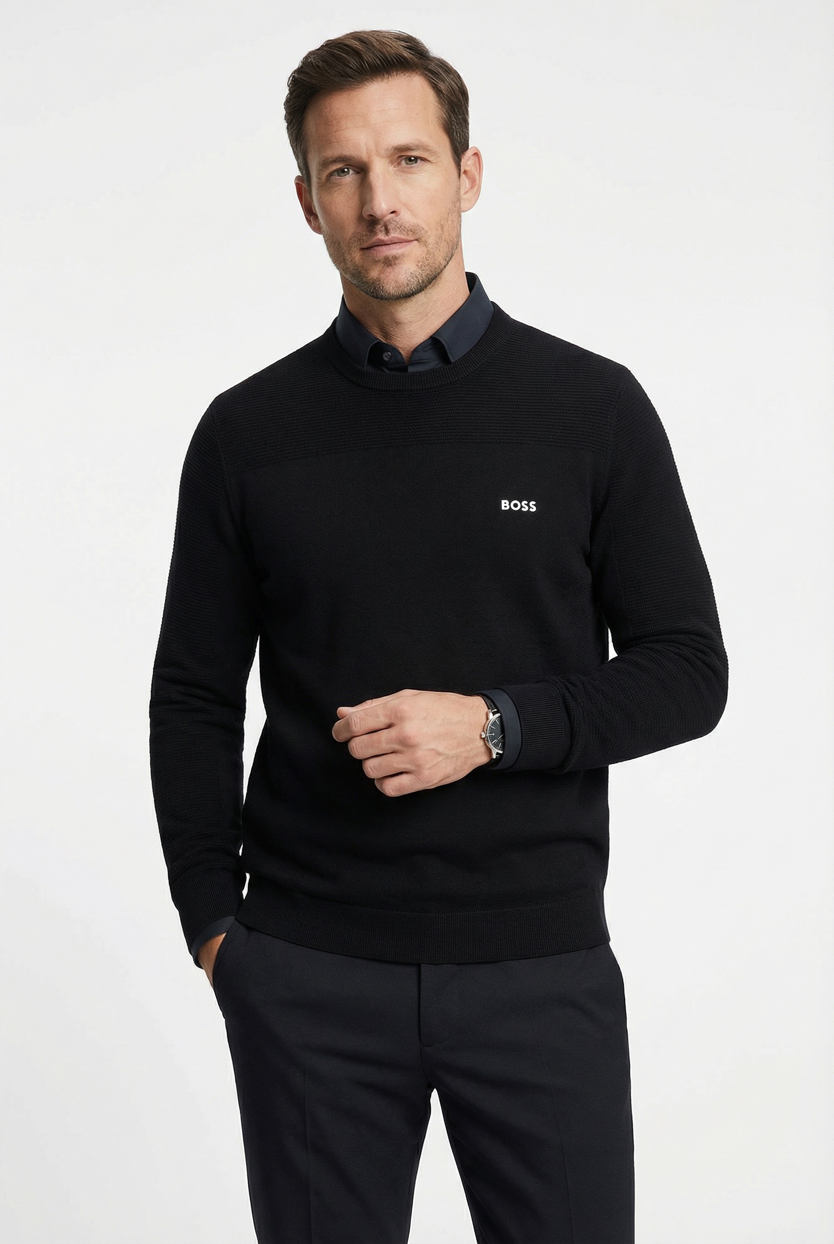 BOSS GREEN "KN Momentum-X CN" Rundhalsausschnitt, Regular Fit, kontrast HD-Logo