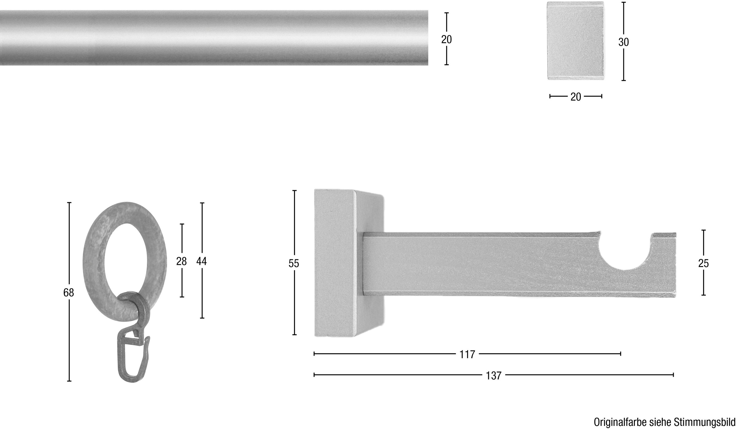Thumbnail - GARESA Gardinenstange "CUBUS" Ø 20 mm 1 läufig-läufig Wunschmaßlänge Vorhanggarnitur, verlängerbar, Endkappe, mit Ringe