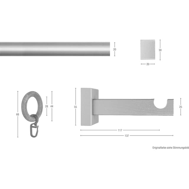 GARESA Gardinenstange »CUBUS«, 1 läufig-läufig, Wunschmaßlänge,  Vorhanggarnitur, verlängerbar, Endkappe, mit Ringe | BAUR