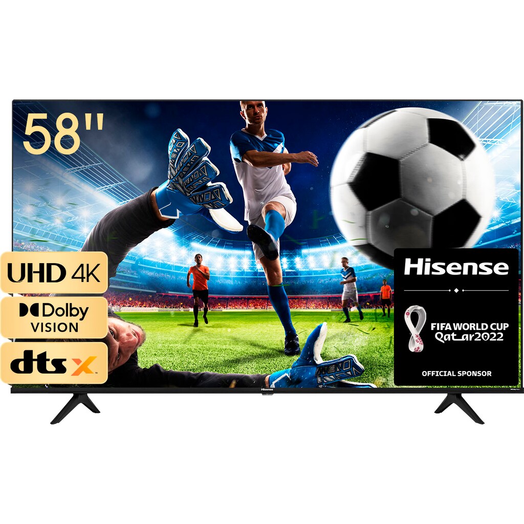 Hisense LED-Fernseher »58A6FG«, 146 cm/58 Zoll, 4K Ultra HD, Smart-TV, HDR, Dolby Vision, Triple Tuner DVB-C/S/ S2/ T/ T2, Frameless, Bluetooth, WiFi, Alexa Built-In, DTS Virtual X,Hotel Mode