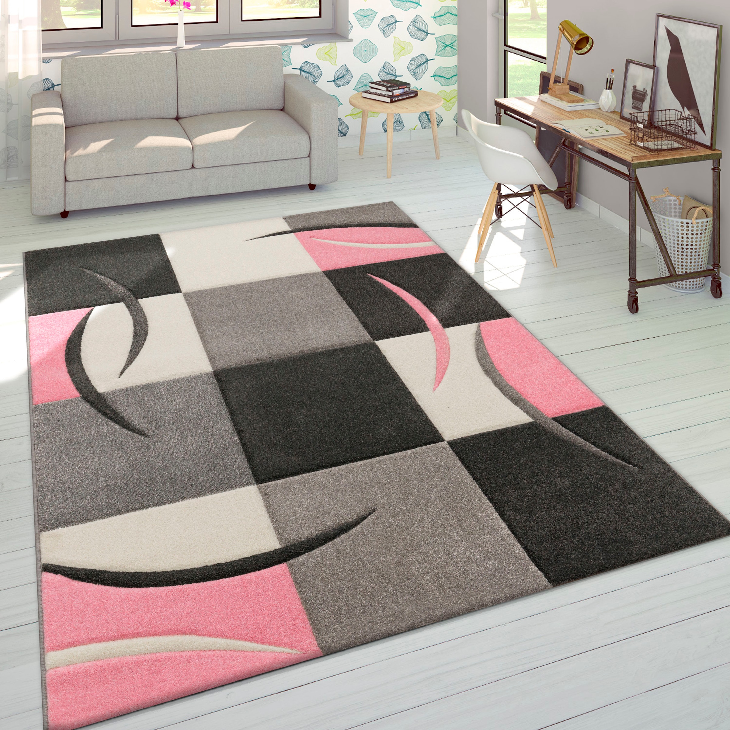 Paco Home Teppich »Lara 235«, rechteckig, Kurzflor, modernes Design,  Pastell-Farben, mit Konturenschnitt | BAUR