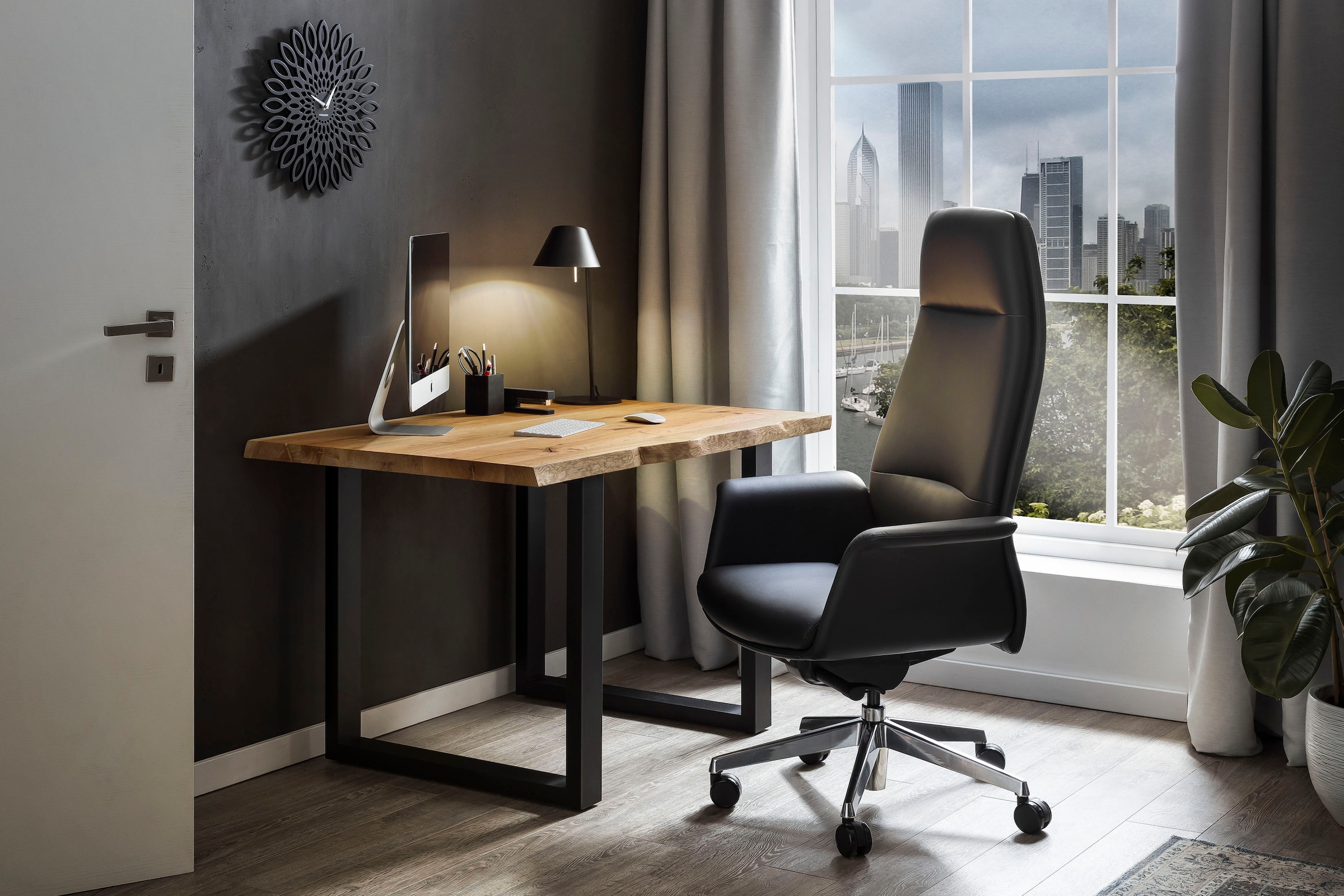 SalesFever Schreibtisch "Villach Arbeitsplatz Schreibtisch", echte Baumkant günstig online kaufen