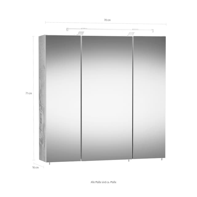 Schildmeyer Spiegelschrank »Dorina«, Breite 70 cm, 3-türig, LED-Beleuchtung,  Schalter-/Steckdosenbox bestellen | BAUR