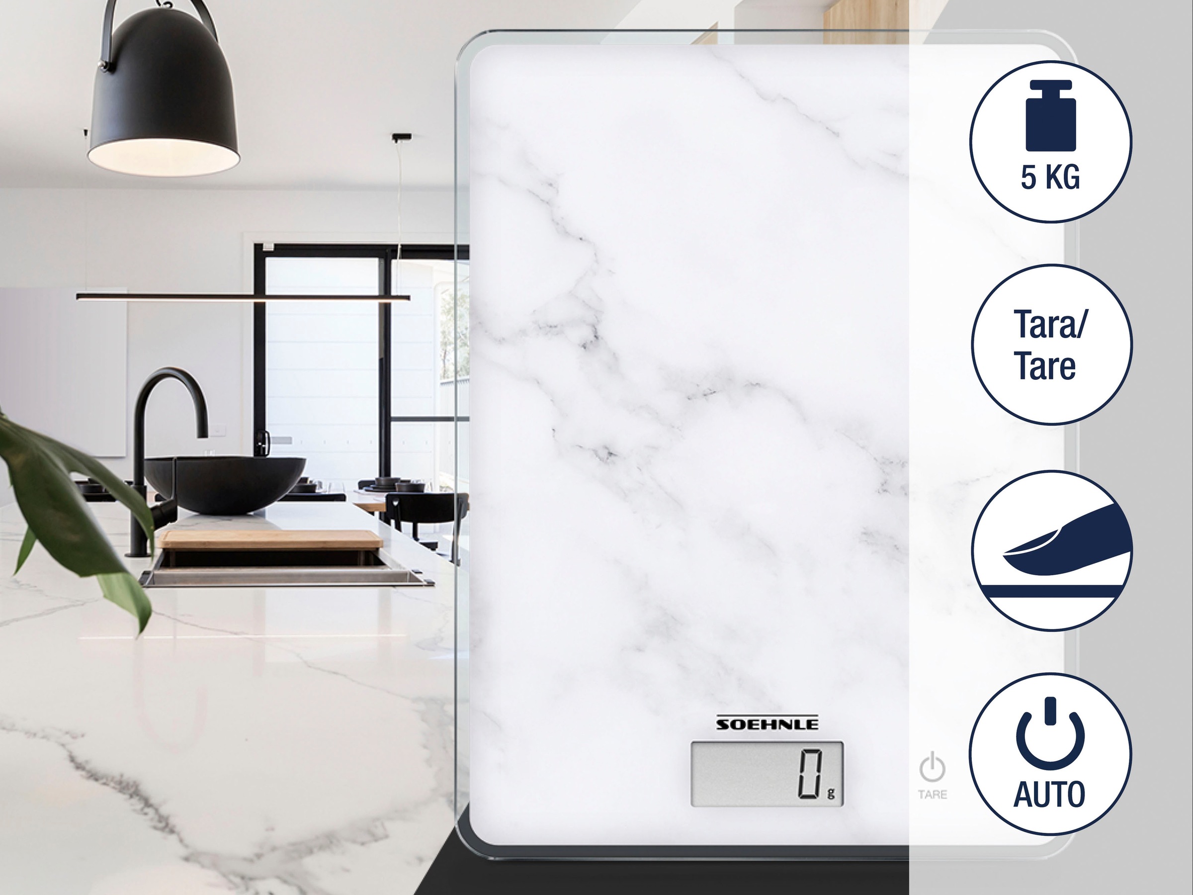Soehnle Küchenwaage "Page Compact 300 Marble" Tragkraft 5 kg, 1 g genaue Te günstig online kaufen