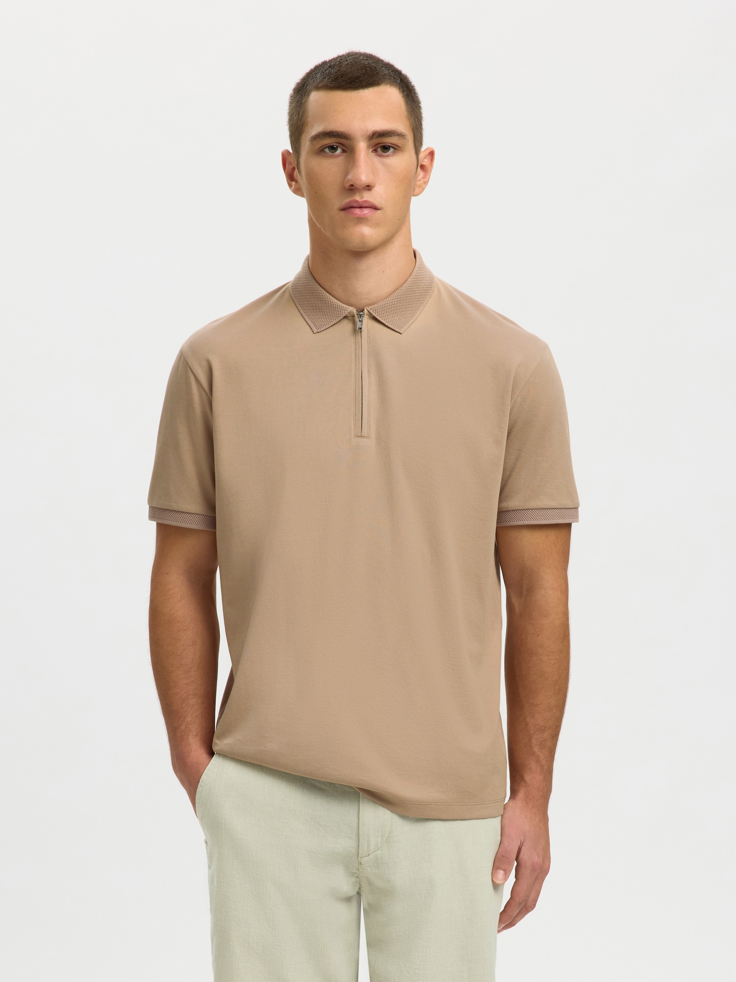 SELECTED Poloshirt »SLHFAVE ZIP SS POLO NOOS« Baumwollmischung, regular fit