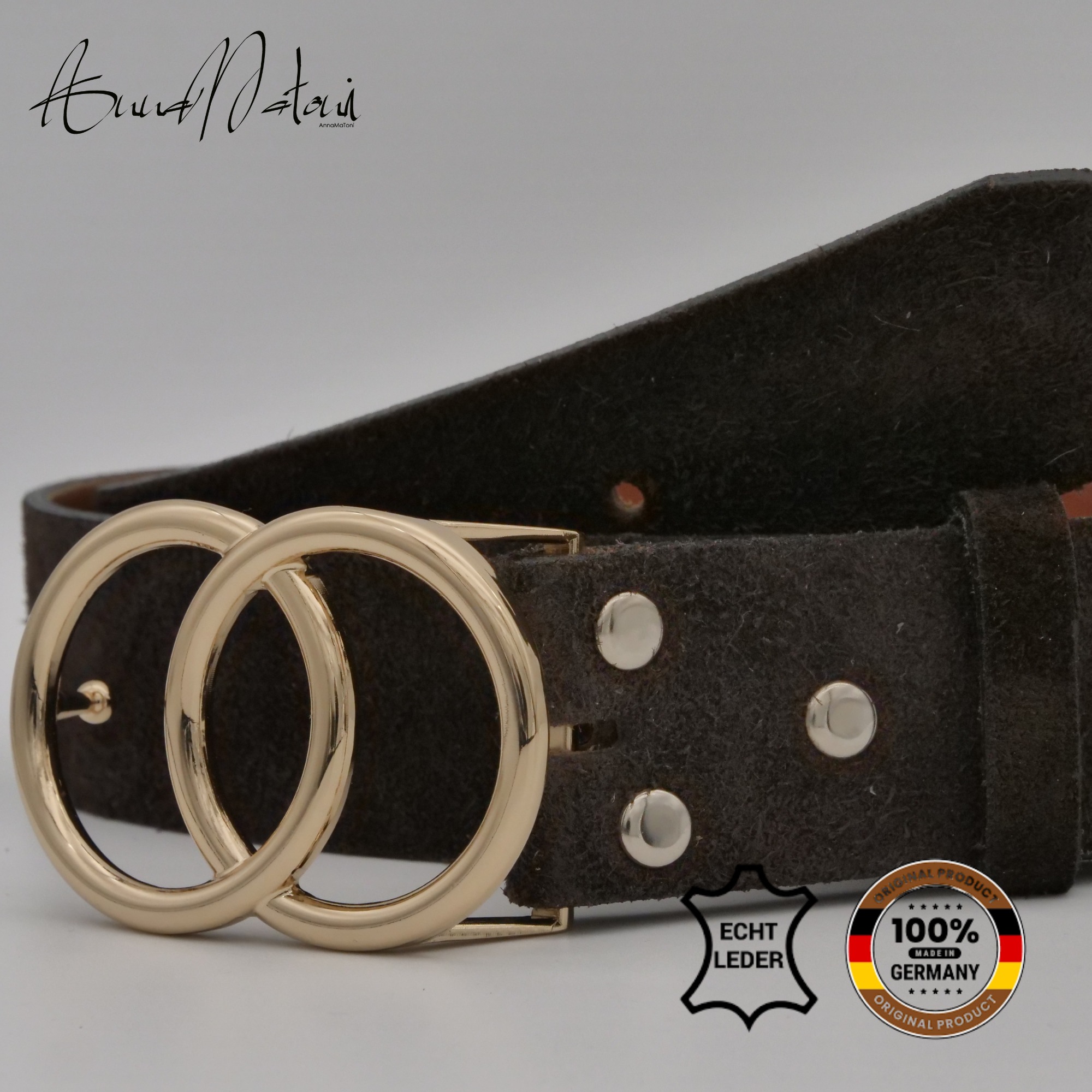 Ledergürtel ANNAMATONI "AnnaMatoni Damen Ledergürtel in hochwertigem Velour Leder 4cm", Damen, Gr. TW80 - 95cm Gesamtlänge, mokka 690, 100% Leder, Gürtel Ledergürtel 3