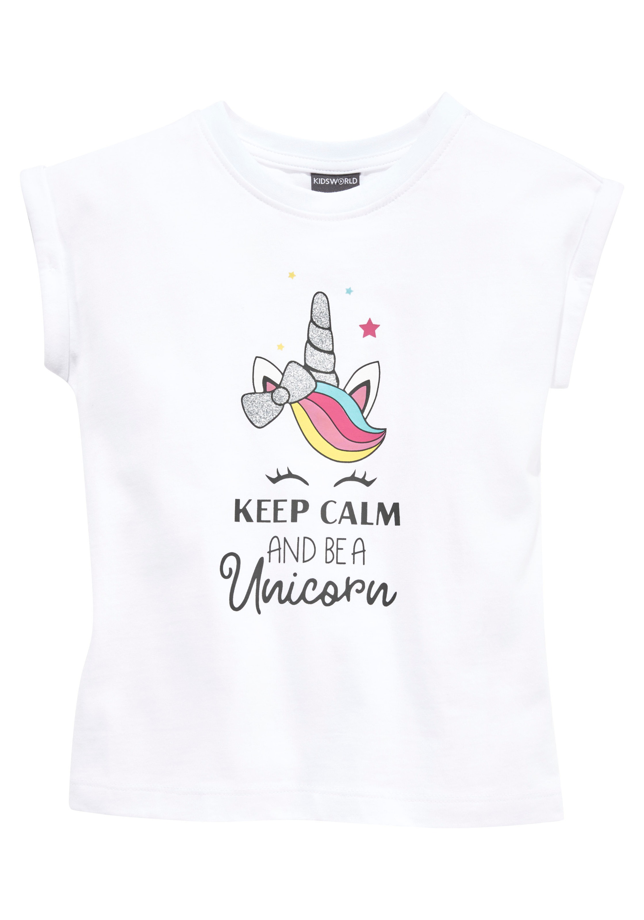 KIDSWORLD T-Shirt BAUR calm be Einhornmotiv and »keep niedlichem | a bestellen unicorn«, mit