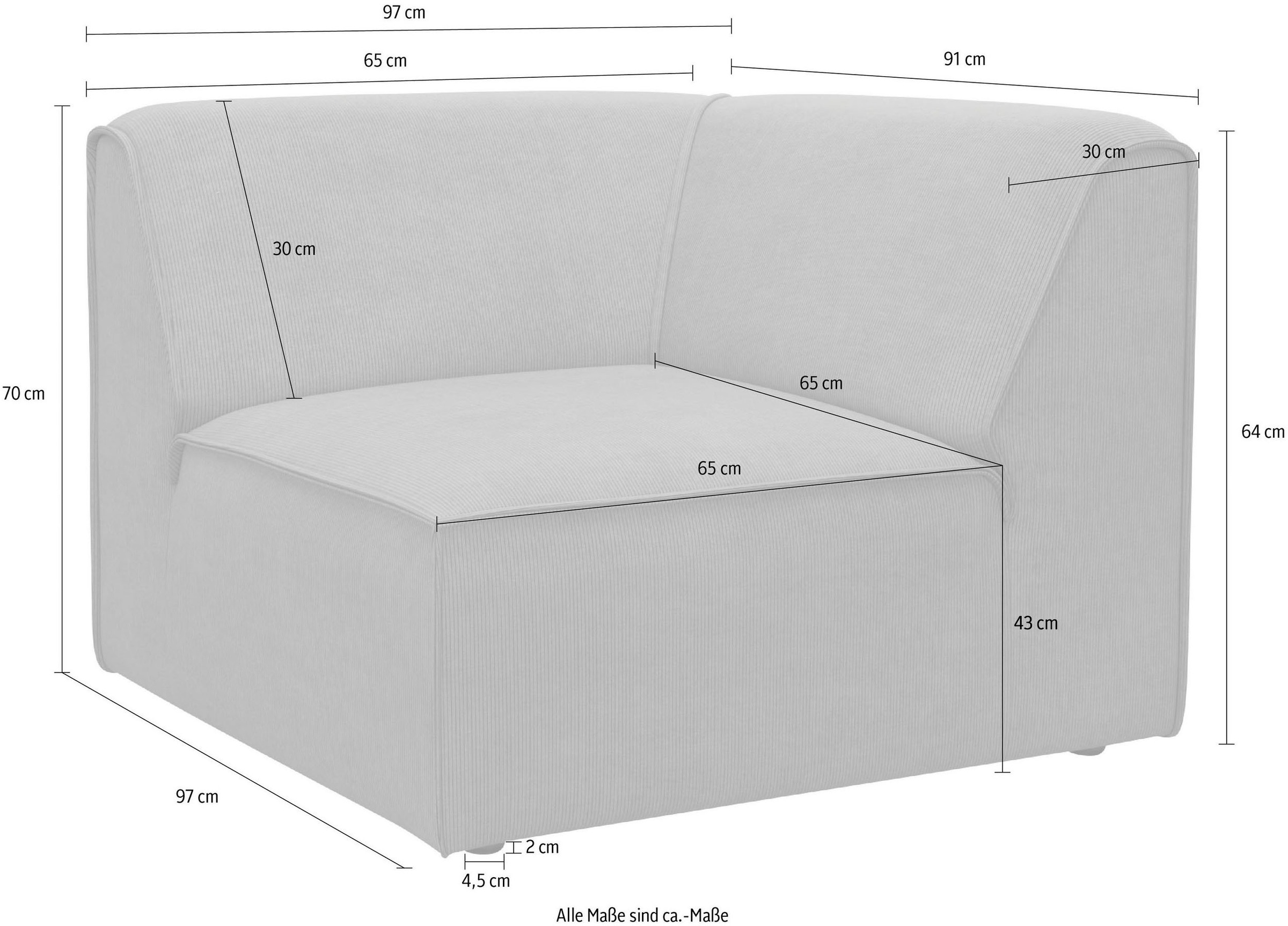 RAUM.ID Sofa-Eckelement »Merid, Sofaelement, Maße B/T/H: 97/97/46 cm«, als Modul oder separat verwendbar, für individuelle Zusammenstellung