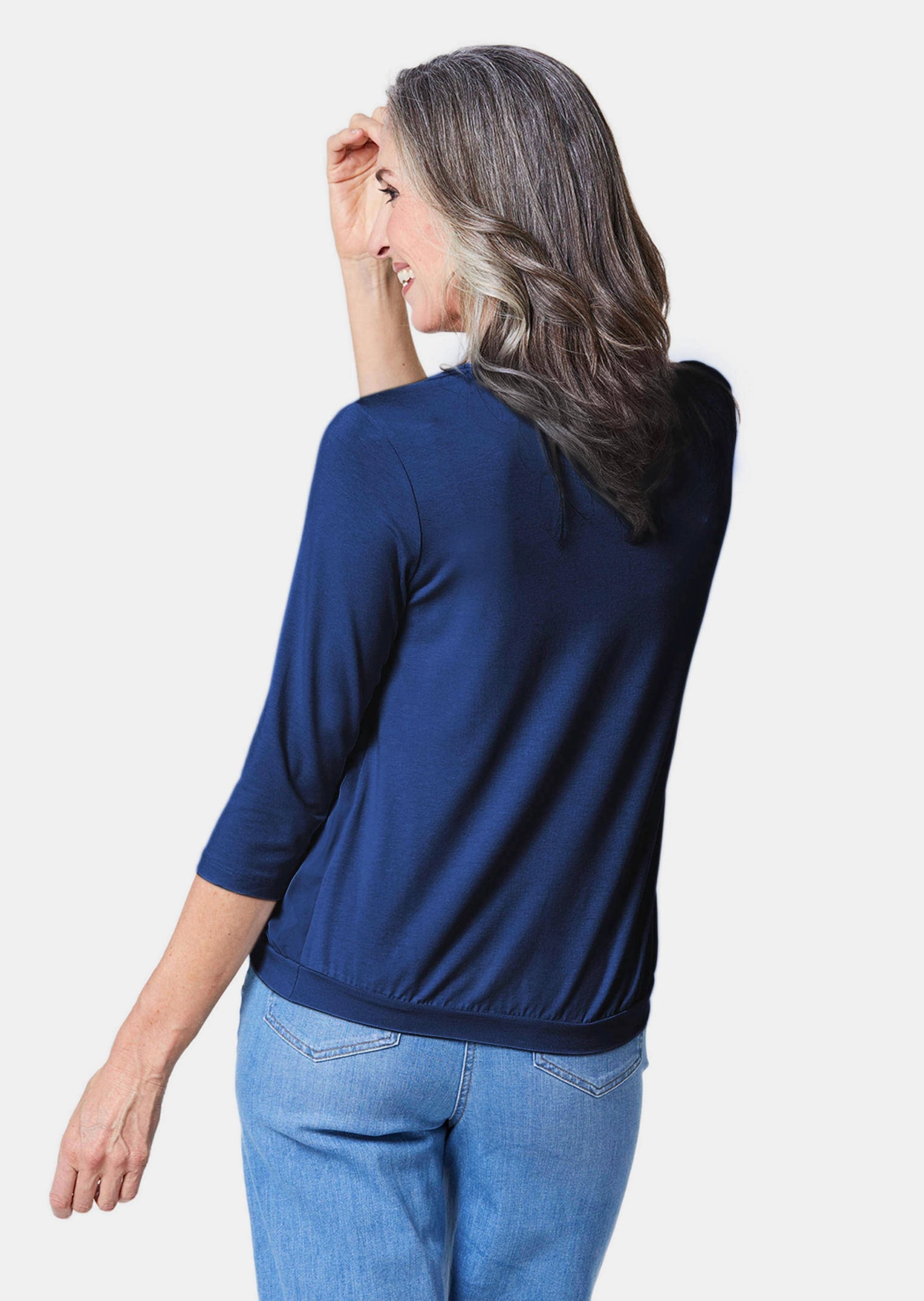 GOLDNER Kurzarmbluse »Kurzgröße Chiffon-Shirt mit 3/4-Arm, Rundhals« keine/nicht relevant