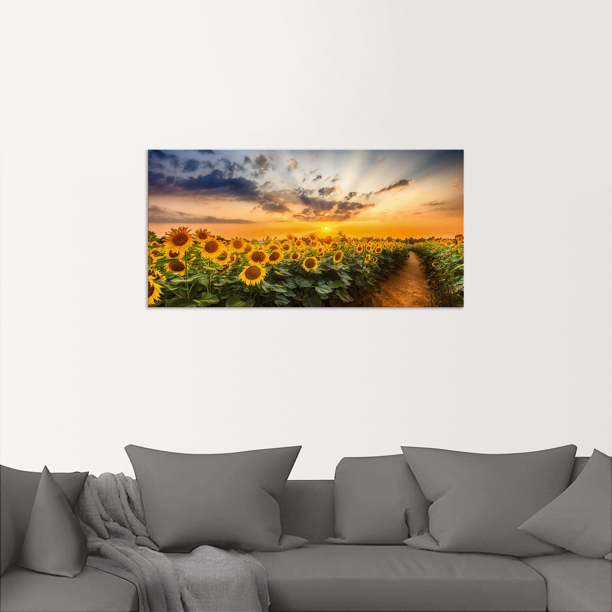 Artland Wandbild »Sonnenblumenfeld bei Sonnenuntergang«, Blumenbilder, (1 St.), als Alubild, Outdoorbild, Leinwandbild, Poster in verschied. Größen