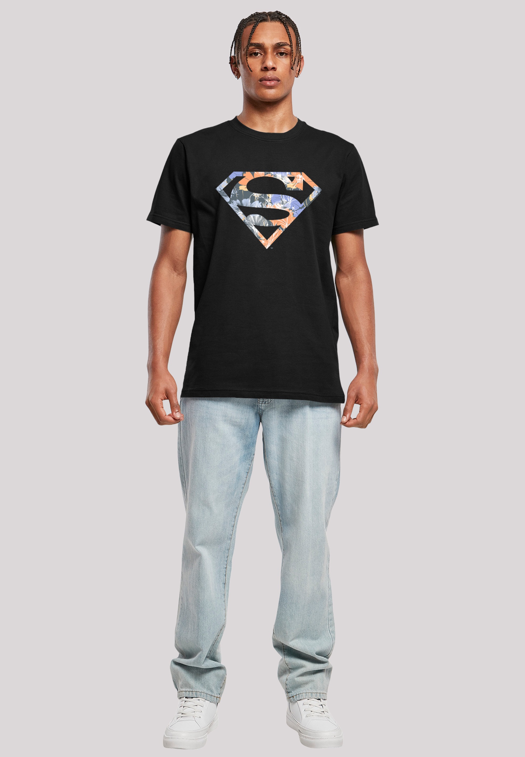F4NT4STIC Kurzarmshirt »F4NT4STIC Herren Superman Floral Logo 2 with T-Shirt Round Neck«, (1 tlg.)