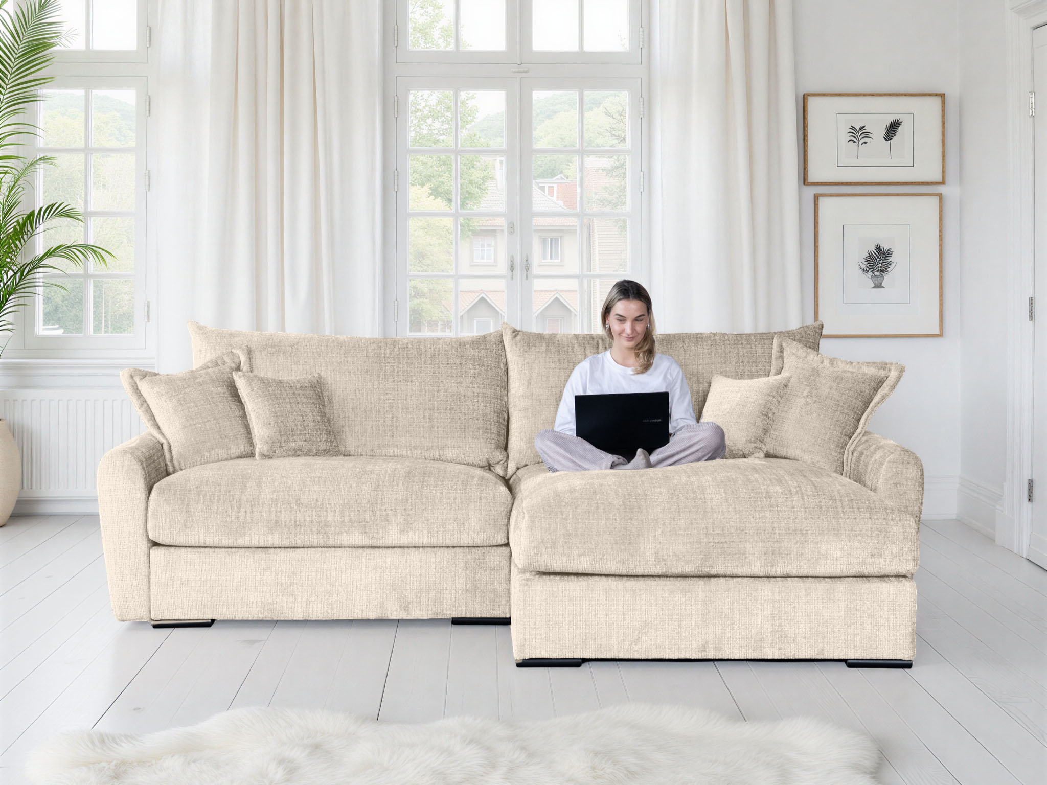 Home affaire Ecksofa "Finca XL L-Form, B: 190 cm" 4 Zierkissen, Mega-Sofa, in Cord oder Chenille-Struktur, Federkern