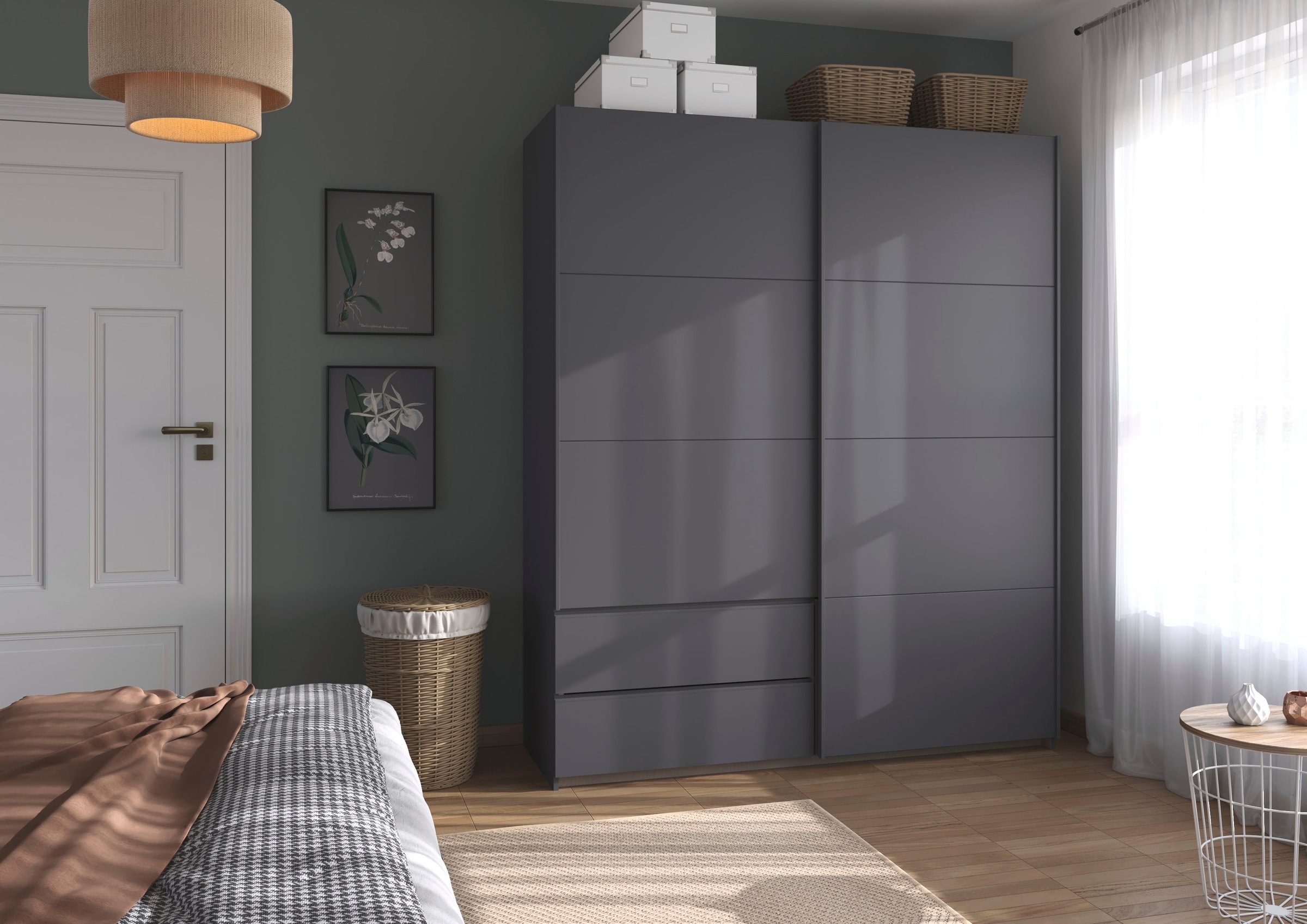 rauch Schwebetürenschrank »Kleiderschrank Schrank Garderobe Wäscheschrank SEVILLA«, (in 3 verschiedenen Ausstattungen BASIC/CLASSIC/PREMIUM), Metall-Griffleisten alufarben oder Graumetallic MADE IN GERMANY