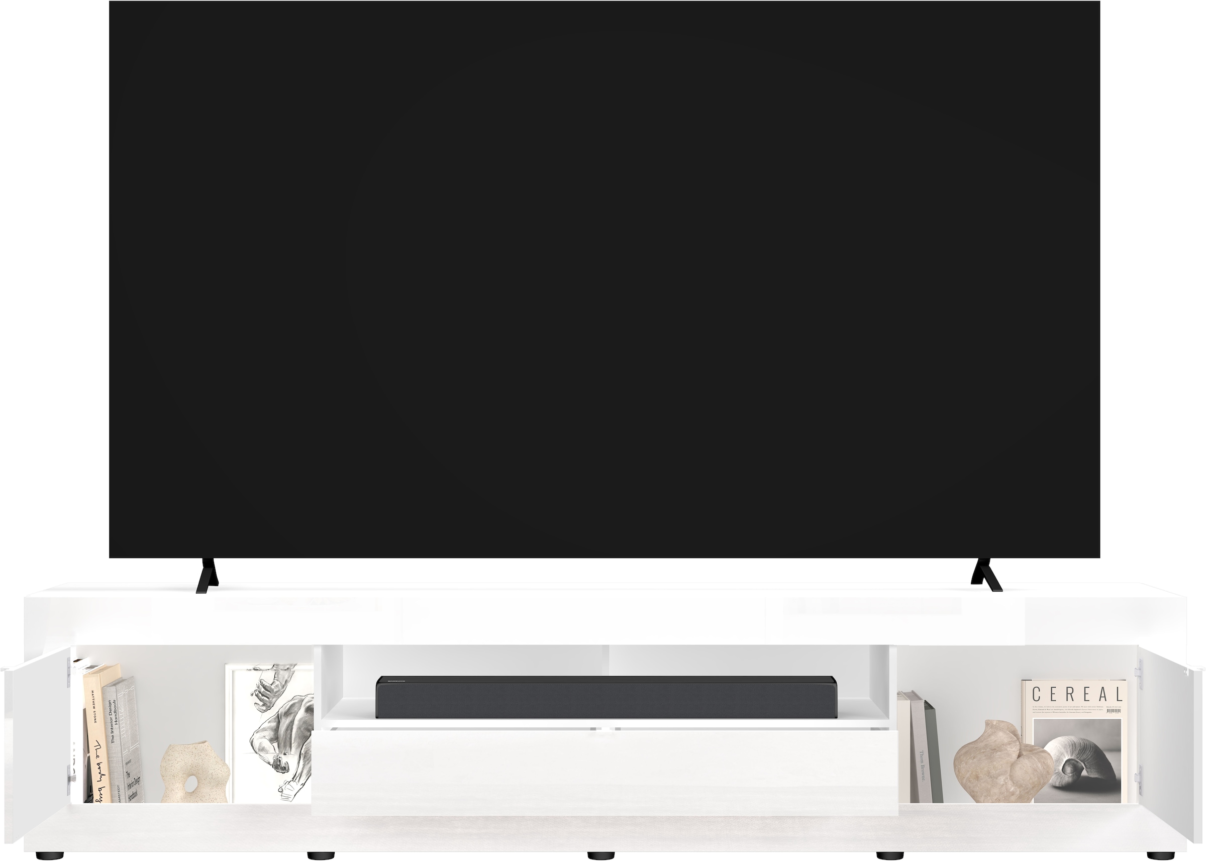 Home affaire Lowboard »Basic, 245 cm breit, 47 cm tief, 2 Türen, 1 Schubkasten, Medienboard« Modernes Lowboard für bis zu 98-Zoll-TV – perfekt für die WM