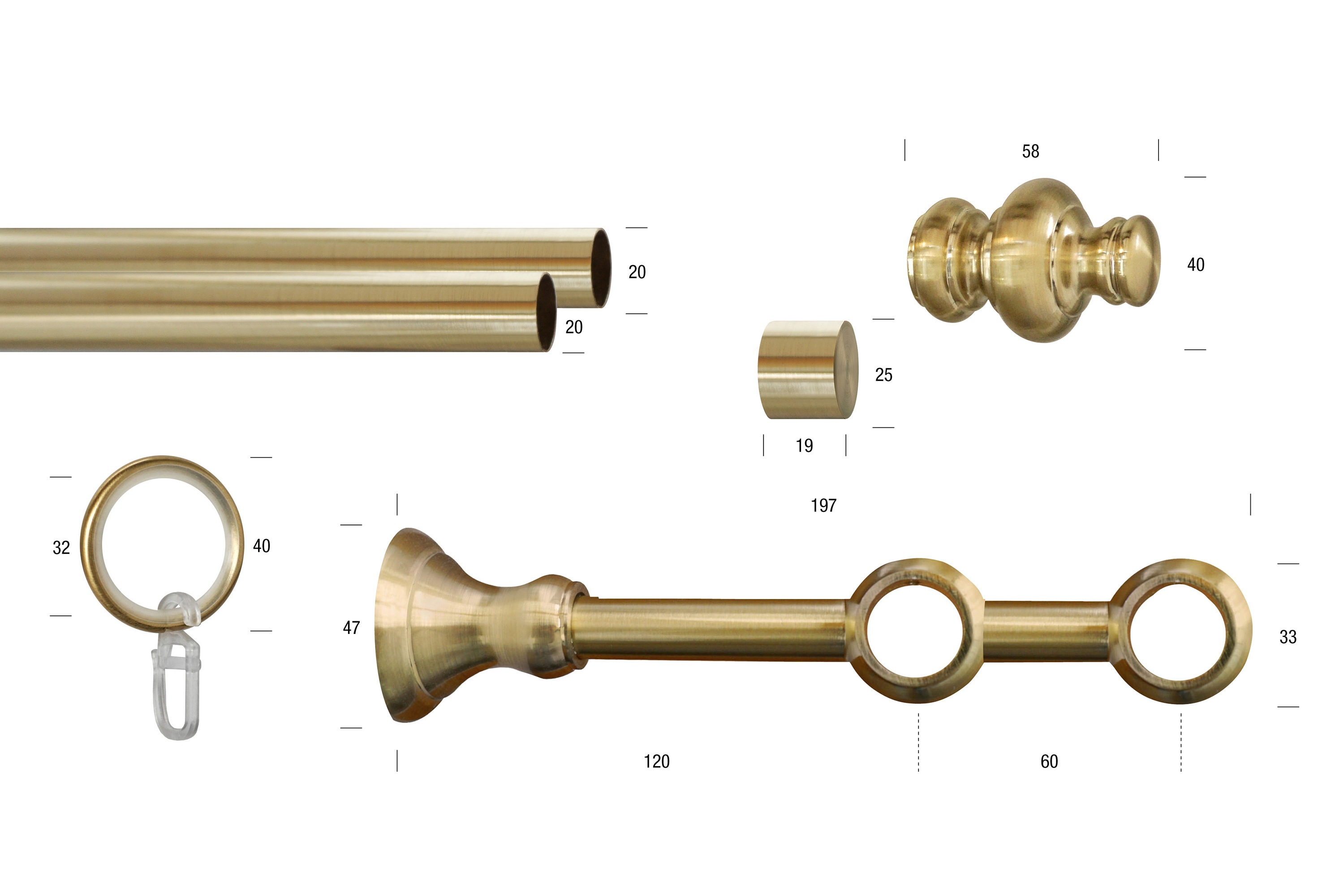 Thumbnail - GARESA Gardinenstange "ANDREA" Ø 20 mm 2 läufig-läufig Wunschmaßlänge;Träger;Endstücke;Befestigungsmaterial;Montageanlei...