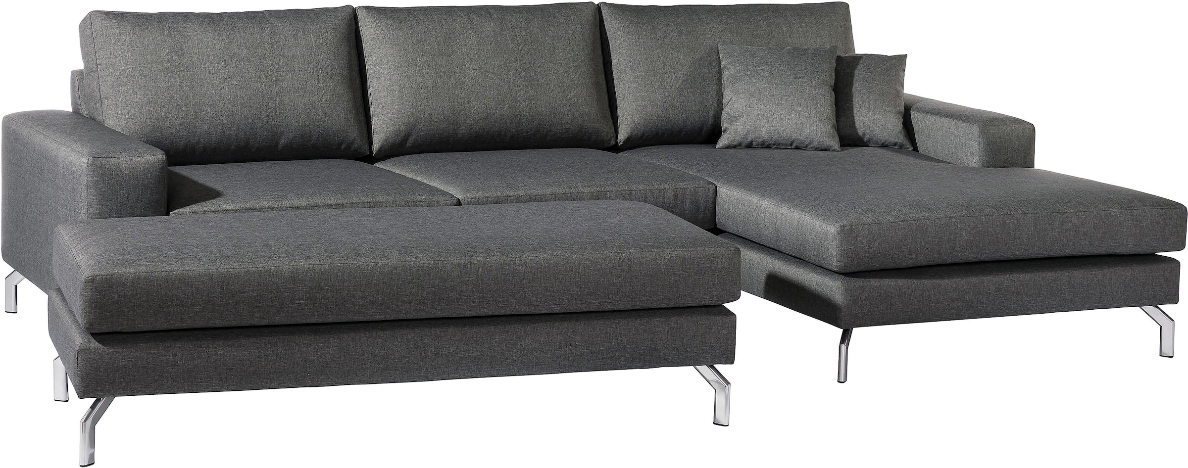 Max Winzer® Ecksofa »Flori Set inkl. Hocker, guter Sitzkomfort, aktuelles Design«, (Spar-Set, Ecksofa und Hocker), elegant mit abgewinkelten Chromfüßen, inklusive Zierkissen