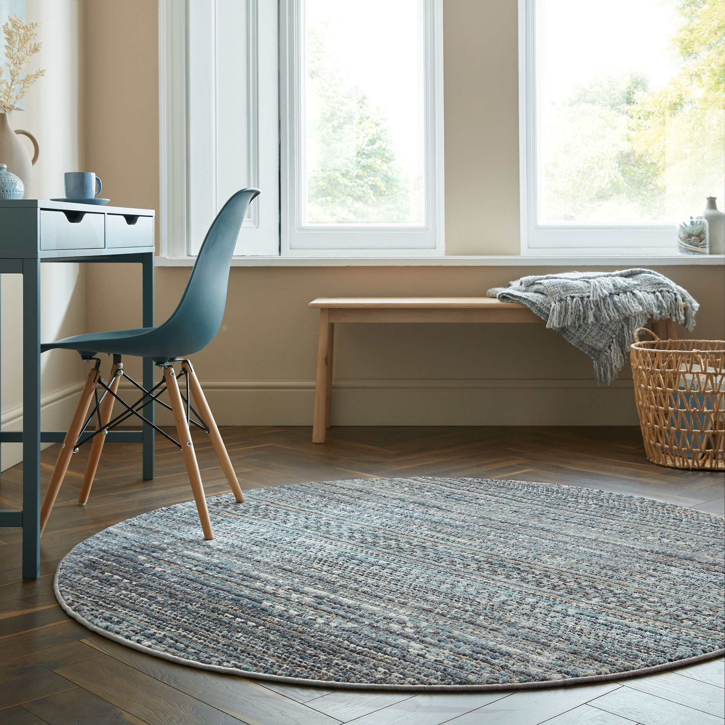 FLAIR RUGS Teppich "Camino" rund 8 mm Höhe Flachgewebe, Skandi, Esszimmer, Wohnzimmer, Flur