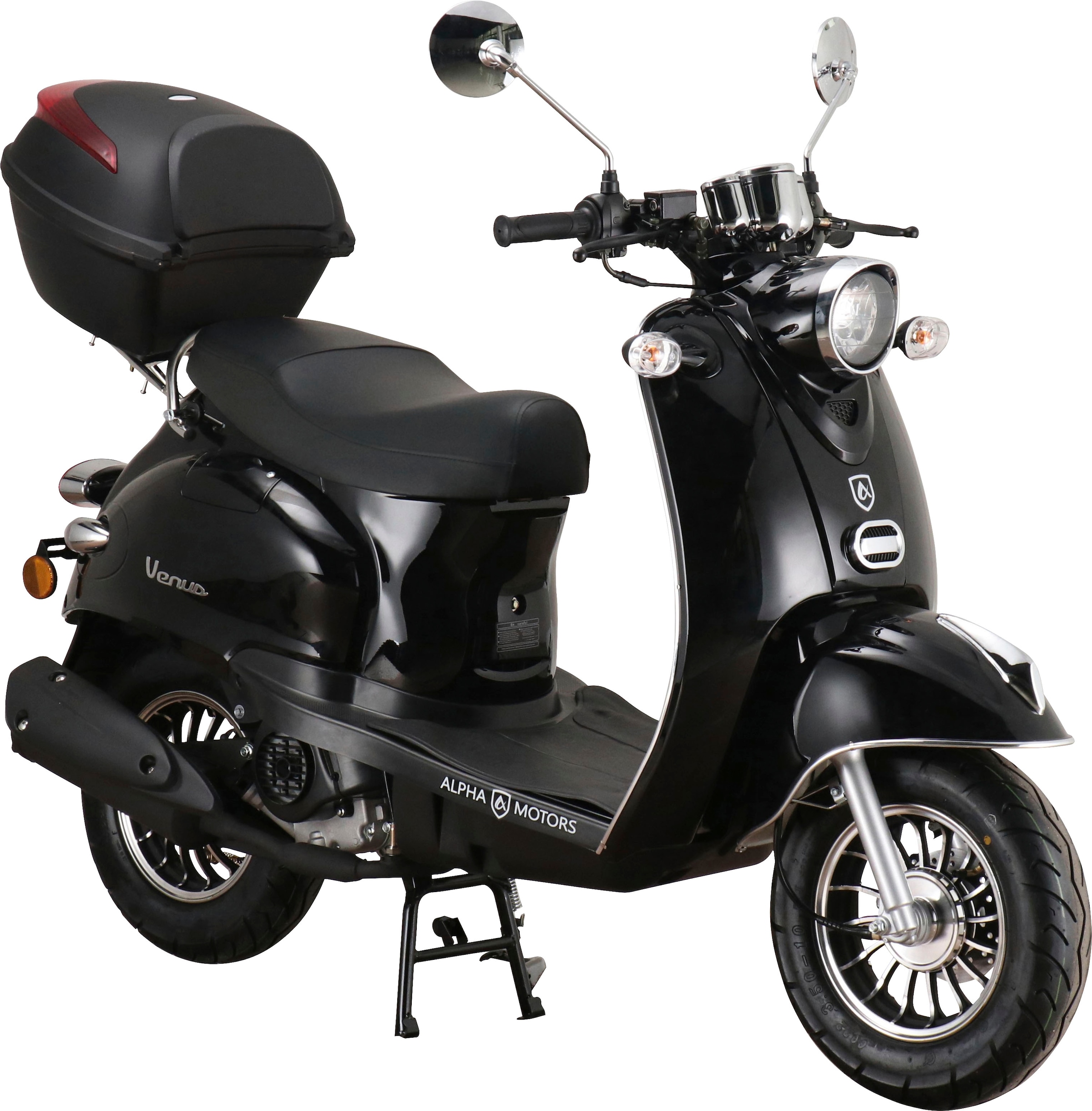 Alpha Motors Mofaroller "Venus", 50 cm³, 25 km/h, Euro 5, 2,72 PS, (mit Topcase), im Retro-Look