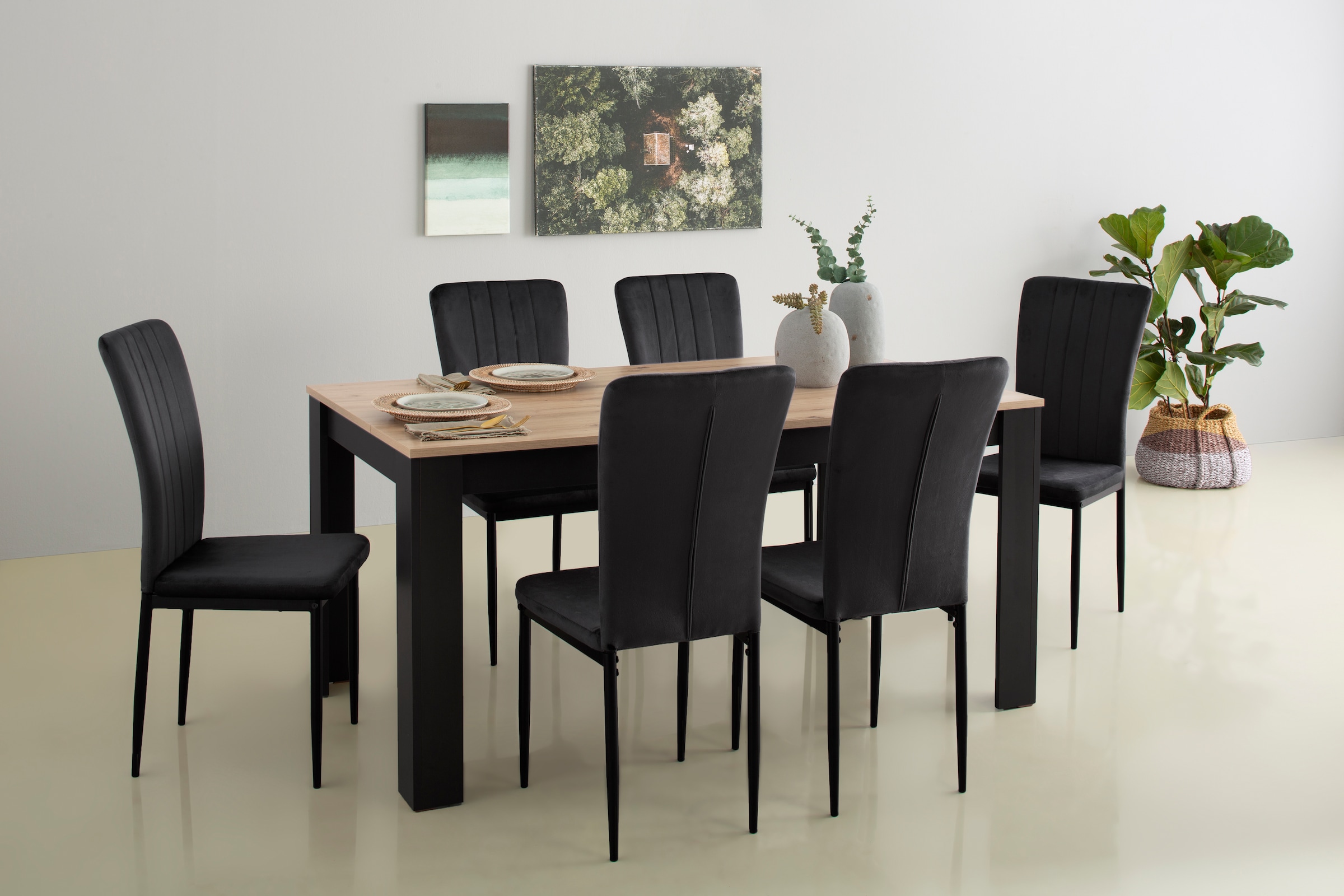 Home affaire Essgruppe »Bergamo«, (Set, 7 tlg.), 7-teilige Tischgruppe mit modernem  Esszimmerstuhl und Esstisch bestellen | BAUR