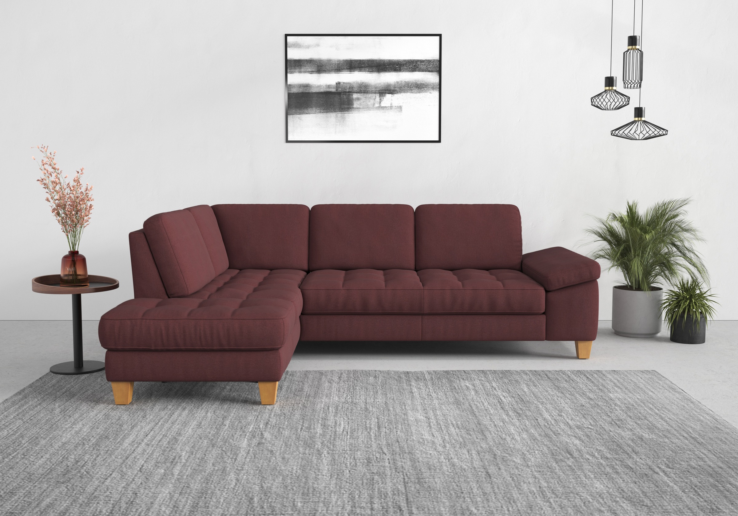 SIT & MORE Westham L-Shape Corner Sofa with Ottoman purple (chianti)