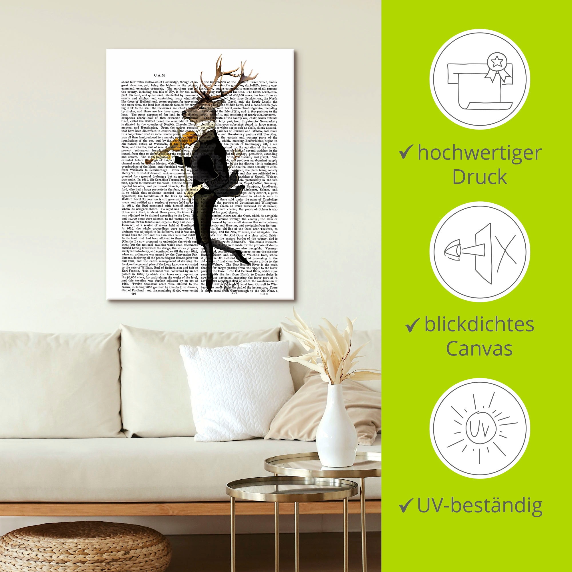 Artland Wandbild »Tanzender Hirsch mit Violine«, Humor, (1 St.), als Leinwandbild, Poster, Wandaufkleber in verschied. Größen