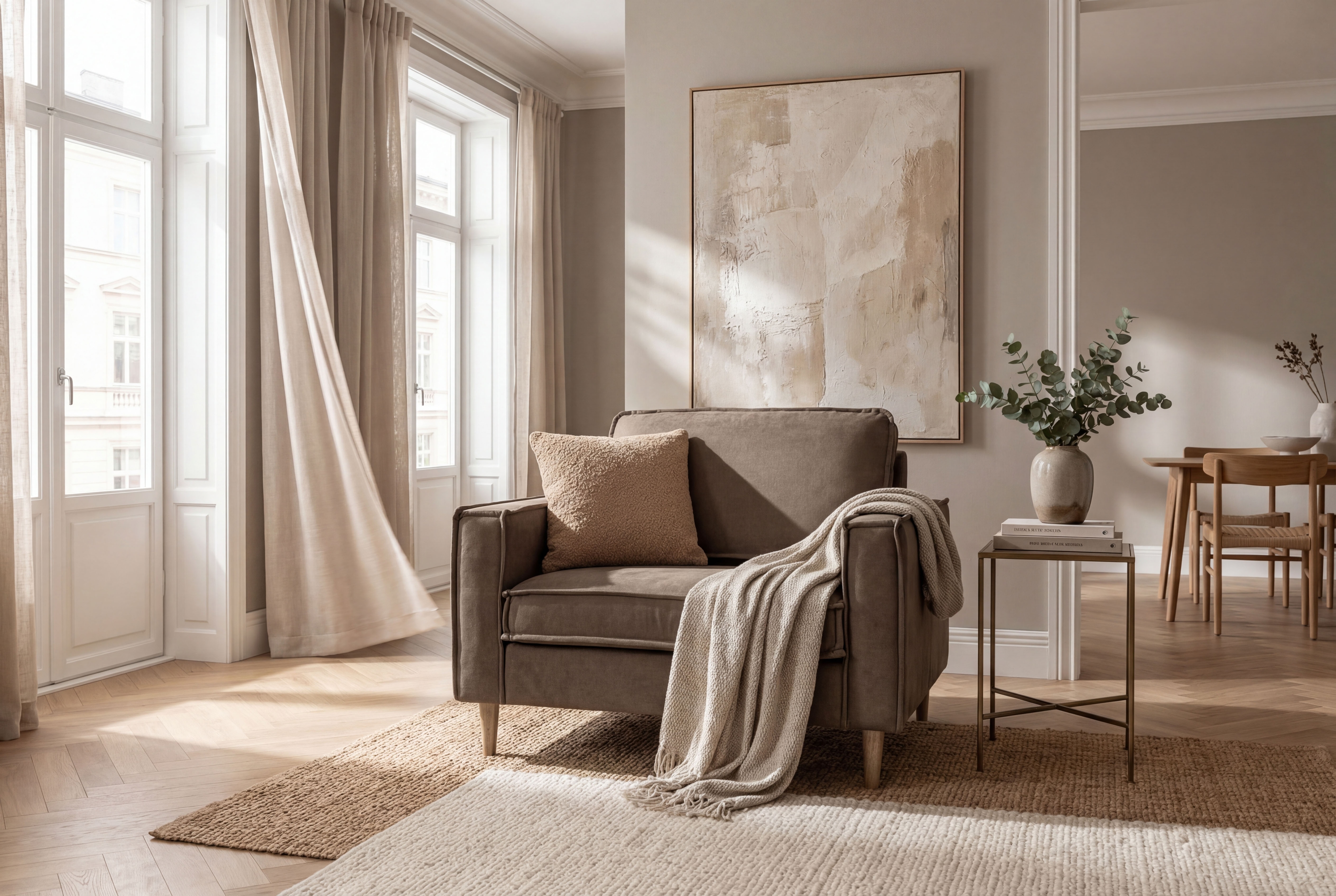OTTO home Loveseat "Pinto Skandi 105 cm, Chenille, Struktur" mit Keder, Massivholzfüße Eiche geräuchert