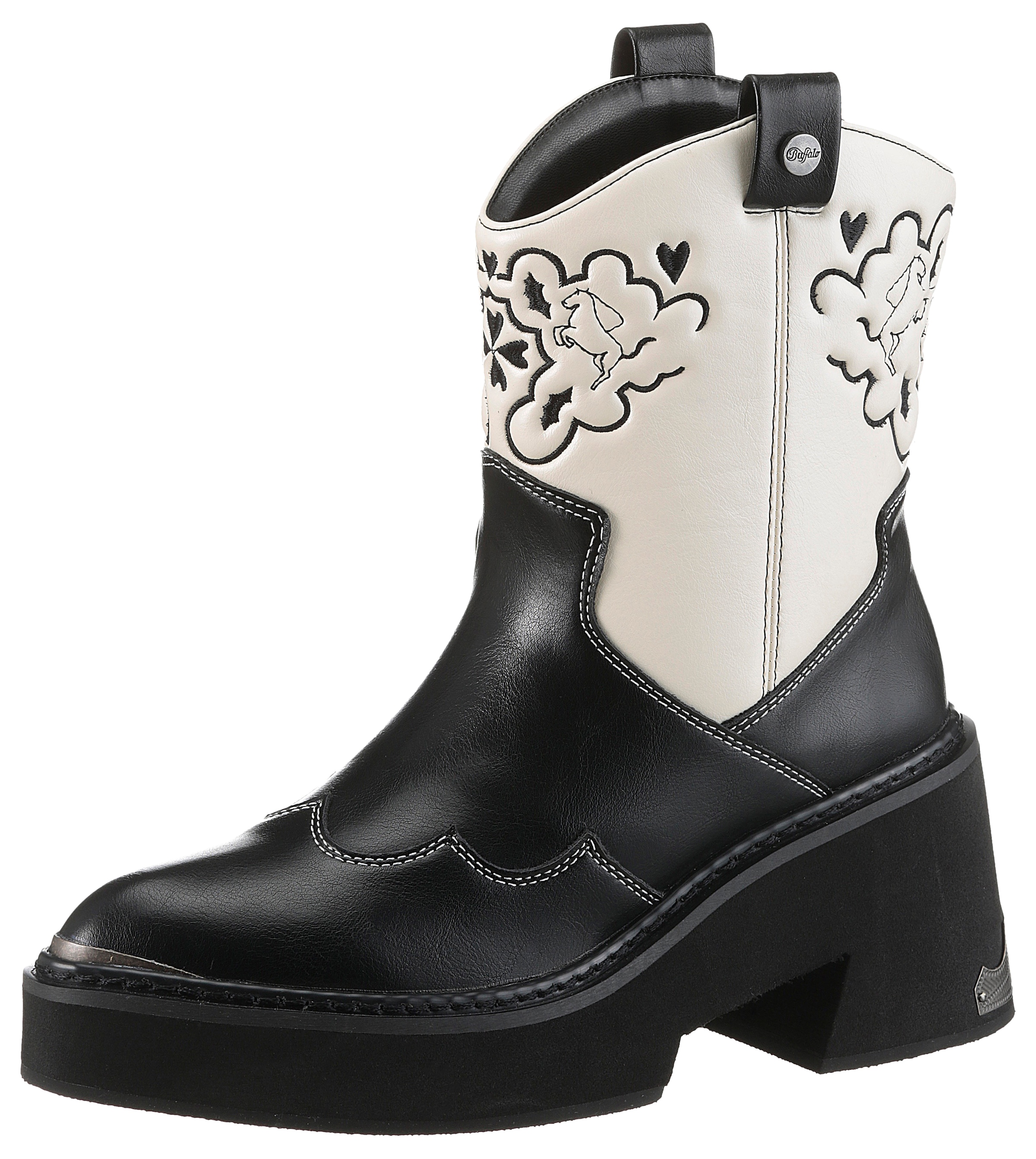 Buffalo Cowboy Stiefelette "BULL BOOT VEGAN", Westernstiefelette, Cowboy Boots, Schlupfboots, mit Stickerei