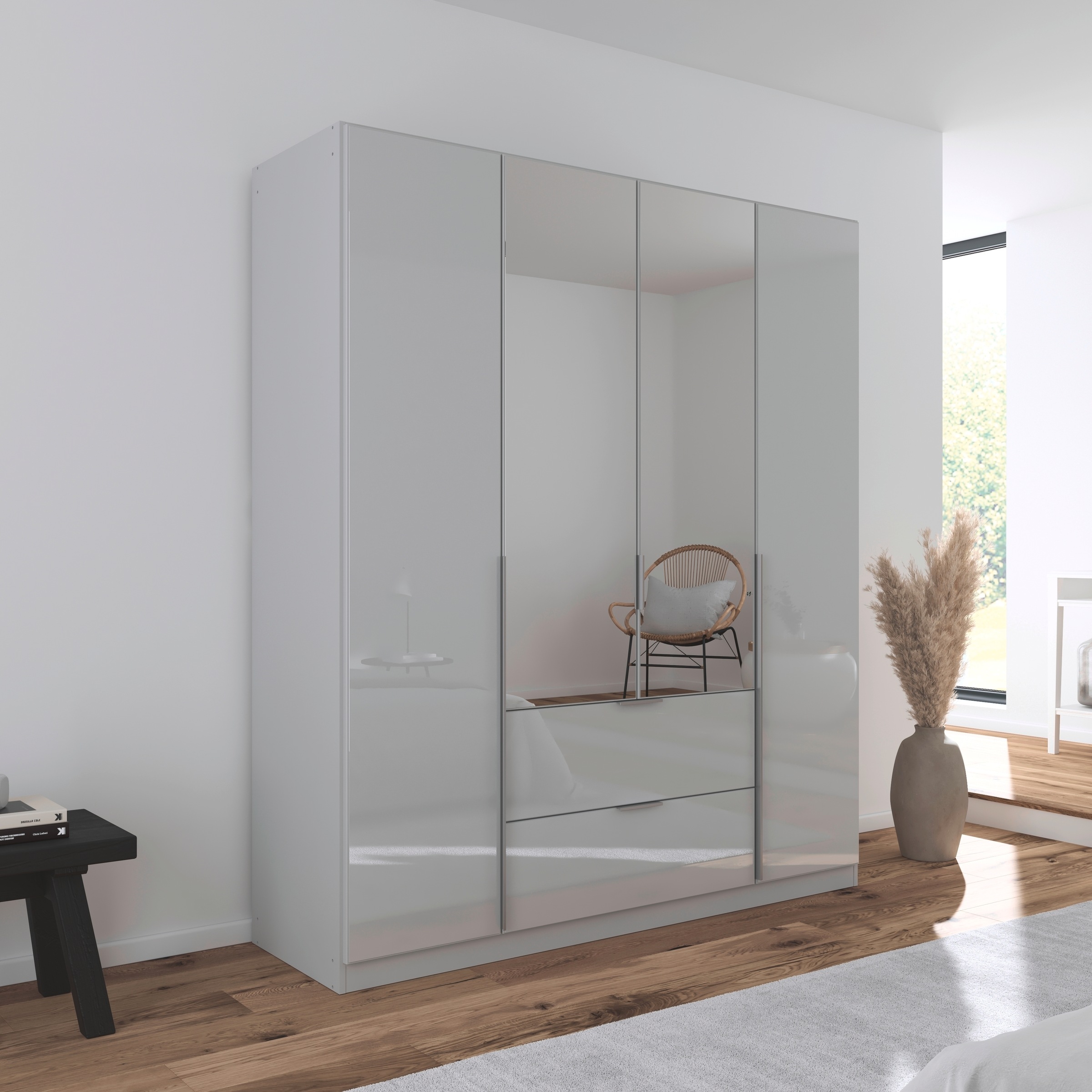 rauch Drehtürenschrank »Kleiderschrank Kleiderschränke Schrank Garderobe AGORDO mit Glasfront«, (in zwei Griff-Farben mit Glasfront), mit Außenschubkästen, in 6 Breiten und 2 Höhen MADE IN GERMANY