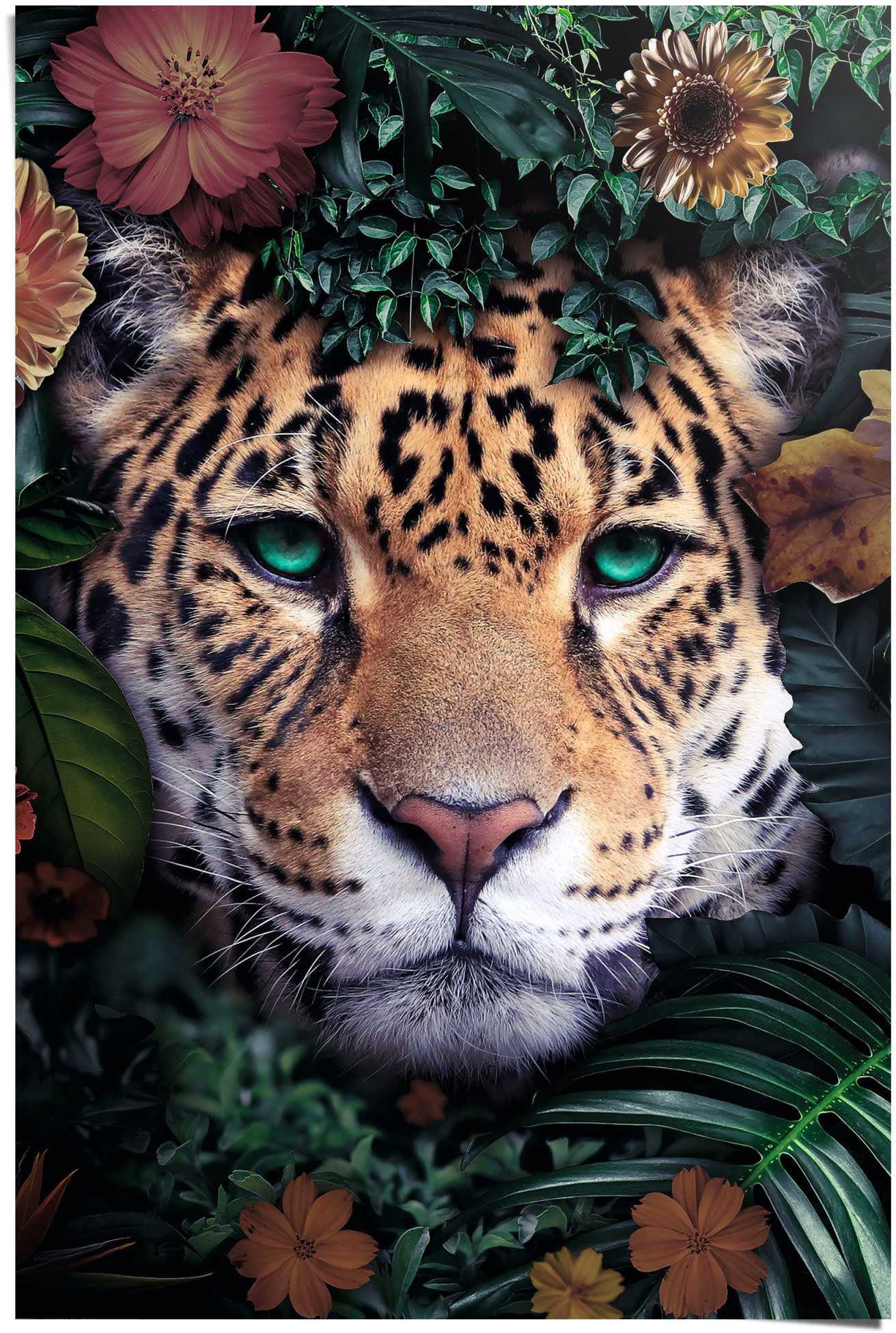 bestellen Tiermotiv«, Poster BAUR Farbenfroh | »Leopard Pflanzen - - - Blumen Reinders! St.) (1