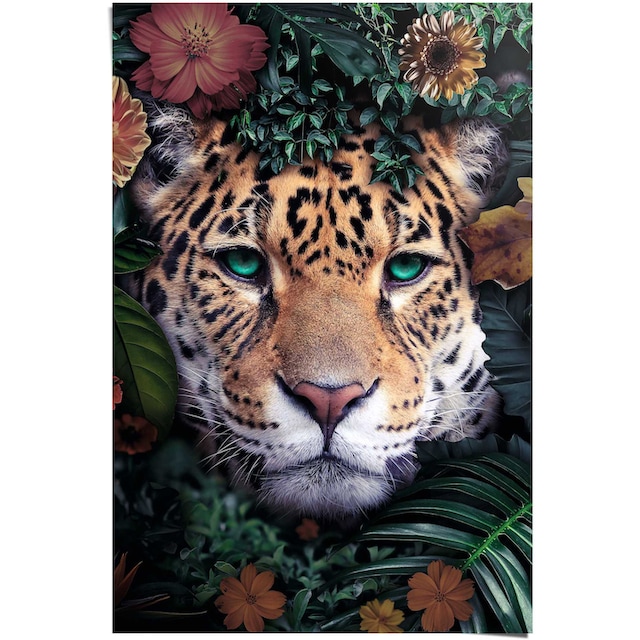 Reinders! Poster »Leopard Blumen - Pflanzen - Farbenfroh - Tiermotiv«, (1  St.) bestellen | BAUR