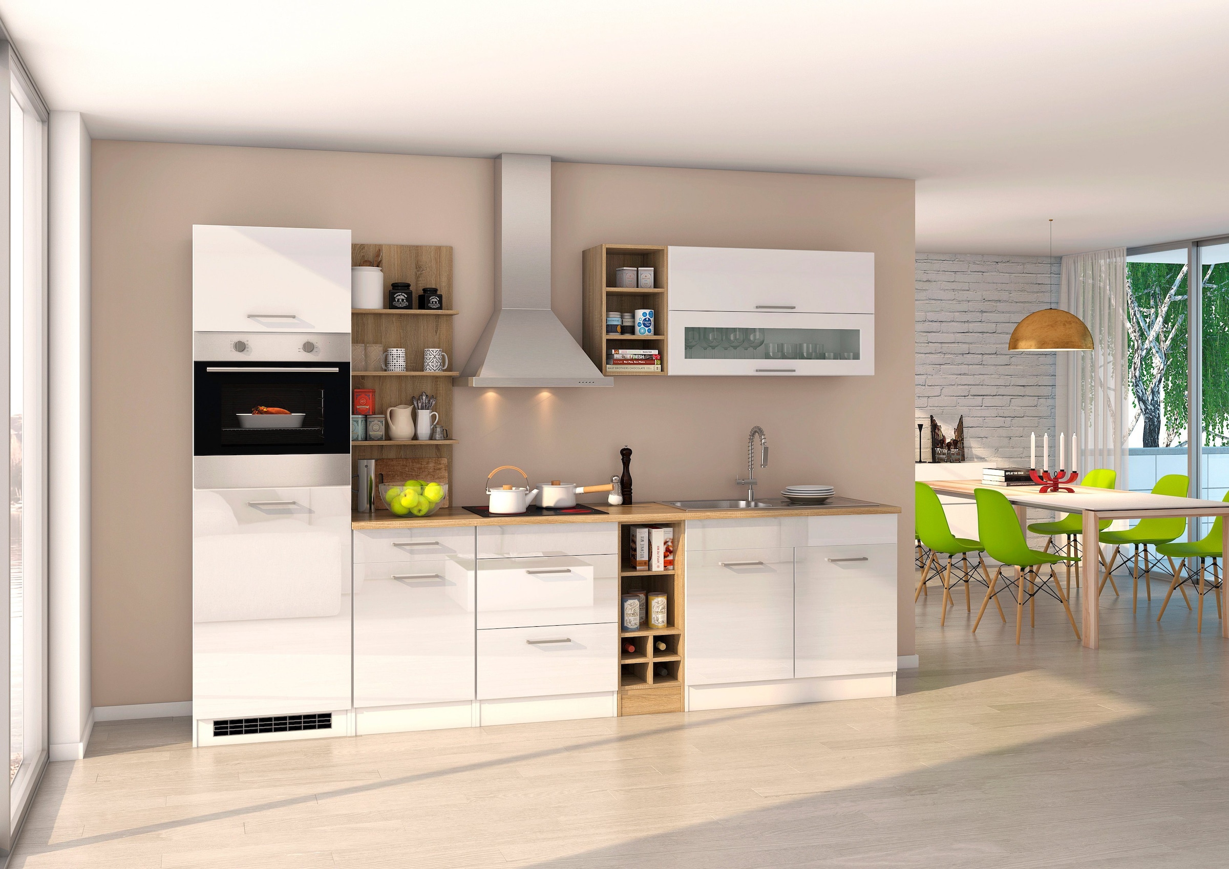 Küchenzeile »Mailand«, mit Elektrogeräten, Breite 300 cm