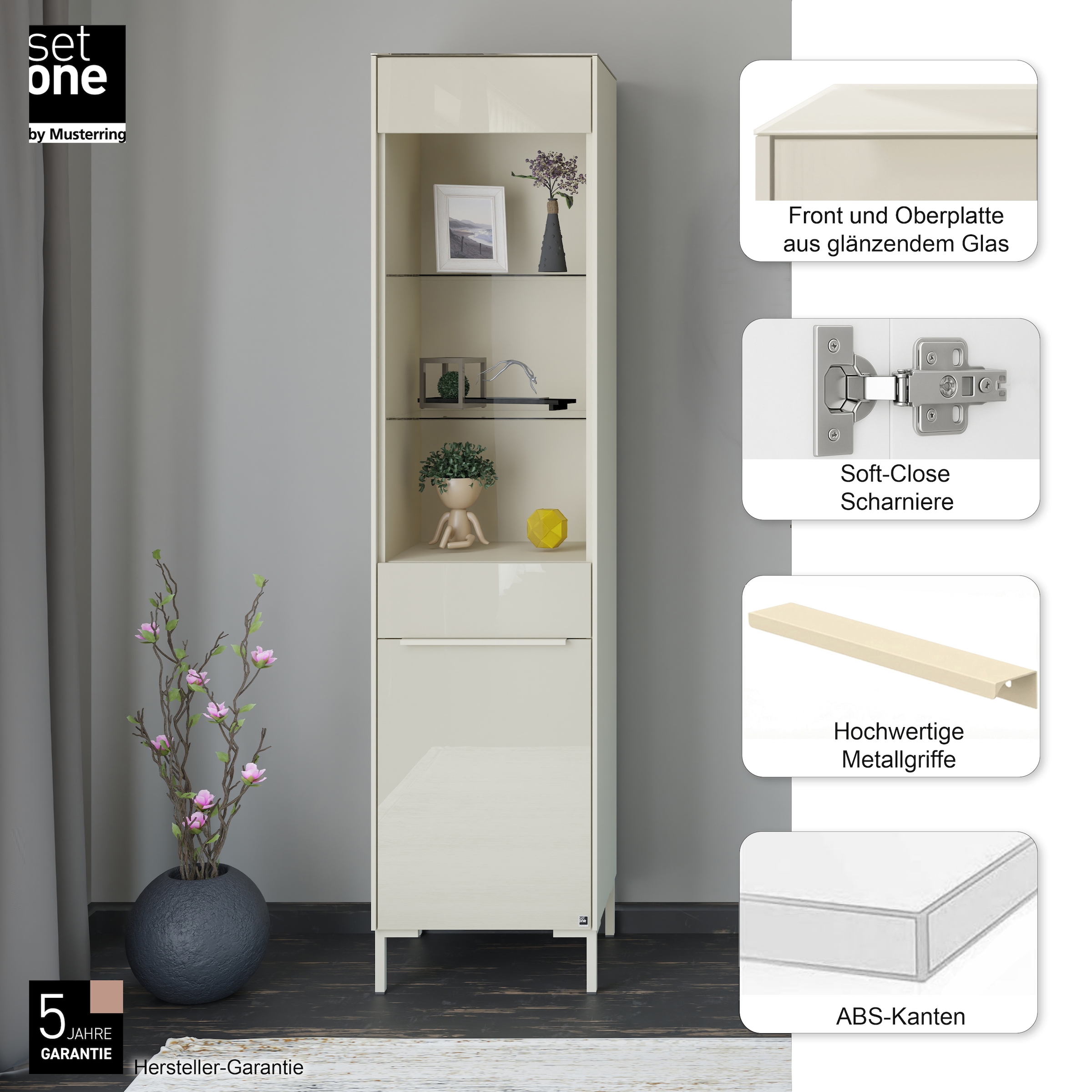 set one by Musterring Standvitrine »Reno« 1 Stk. tlg. Mit Winkelfuß in diversen Farben, 199 cm Höhe & Farbauswahl
