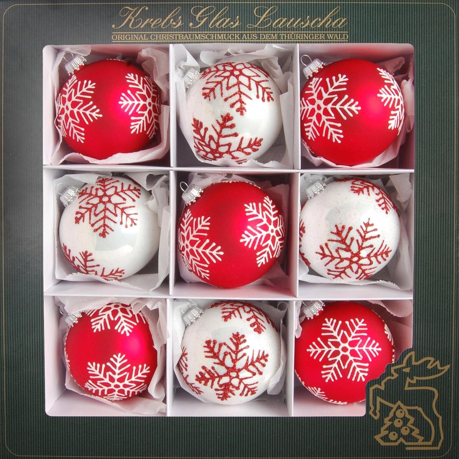 9 (Set, St.), kaufen rot, BAUR Weihnachtsbaumkugel mundgeblasen Krebs Christbaumschmuck«, Glas, | Glas »Schneeflocken, Lauscha Christbaumkugeln hochwertige Weihnachtsdeko aus