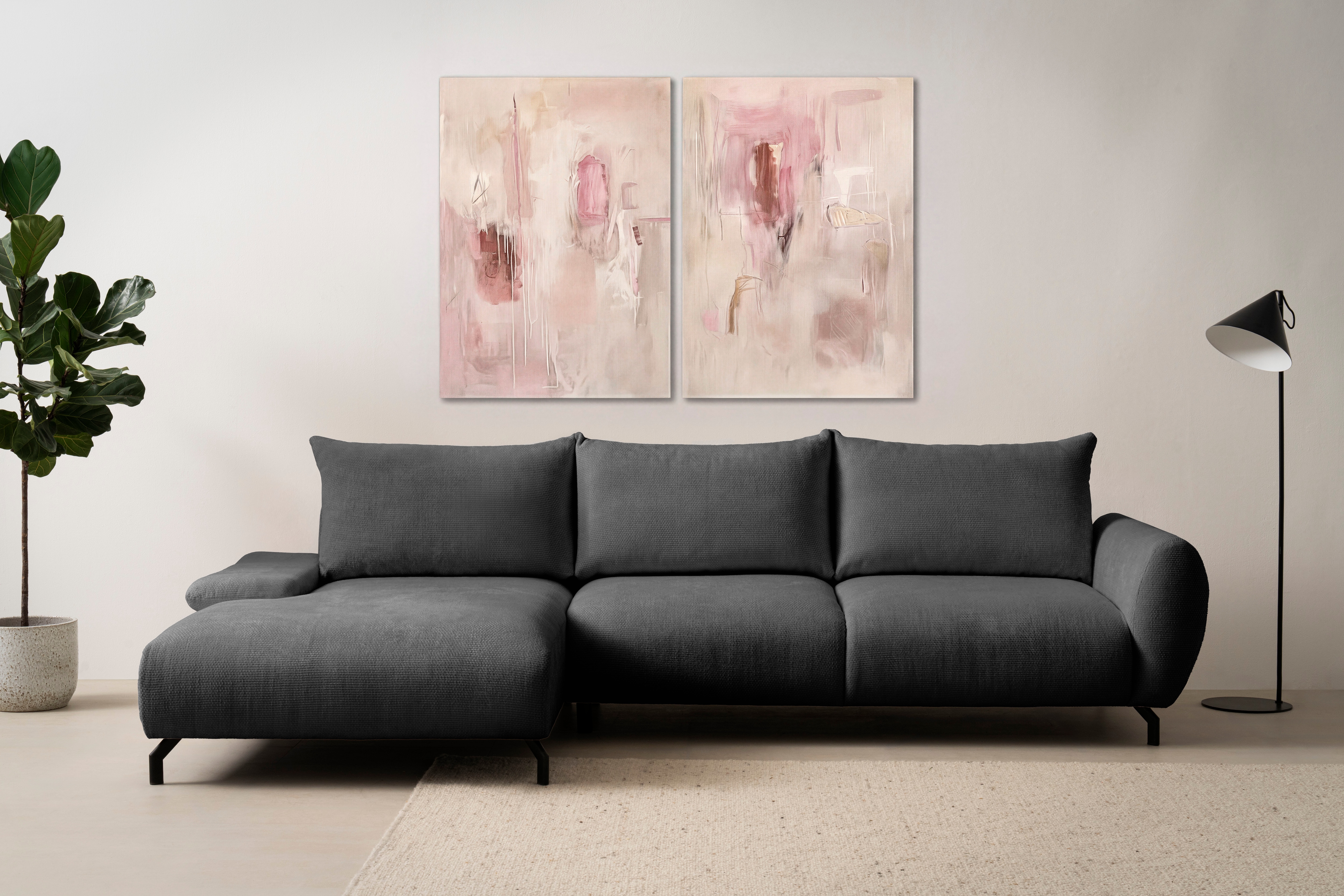 OTTO home Ecksofa "KELLIE, L-Form, 315 cm, verstellbare Armlehne, Metallfüße," wahlweise Recamiere links o. rechts, Chenille-Stoff, hoher Sitzkomfort