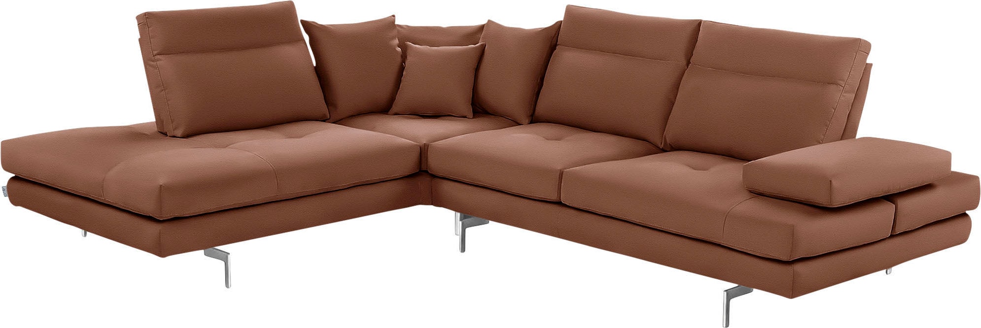 CALIA ITALIA Ecksofa "Toby Wing, B/T: 288/232 cm, Designsofa mit hohem Sitzkomfort, L-Form" Sitztiefenverstell.,wahlw. mit Kissen-Set, Füße chrom glänzend