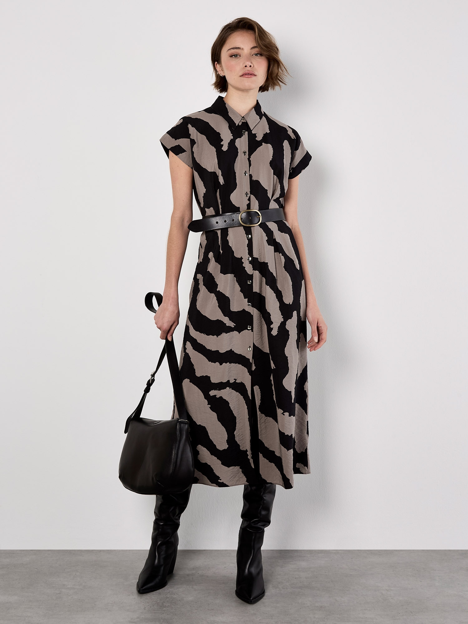 Apricot Hemdblusenkleid "Hemdblusenkleid" 2 tlg. mit Zebradruck