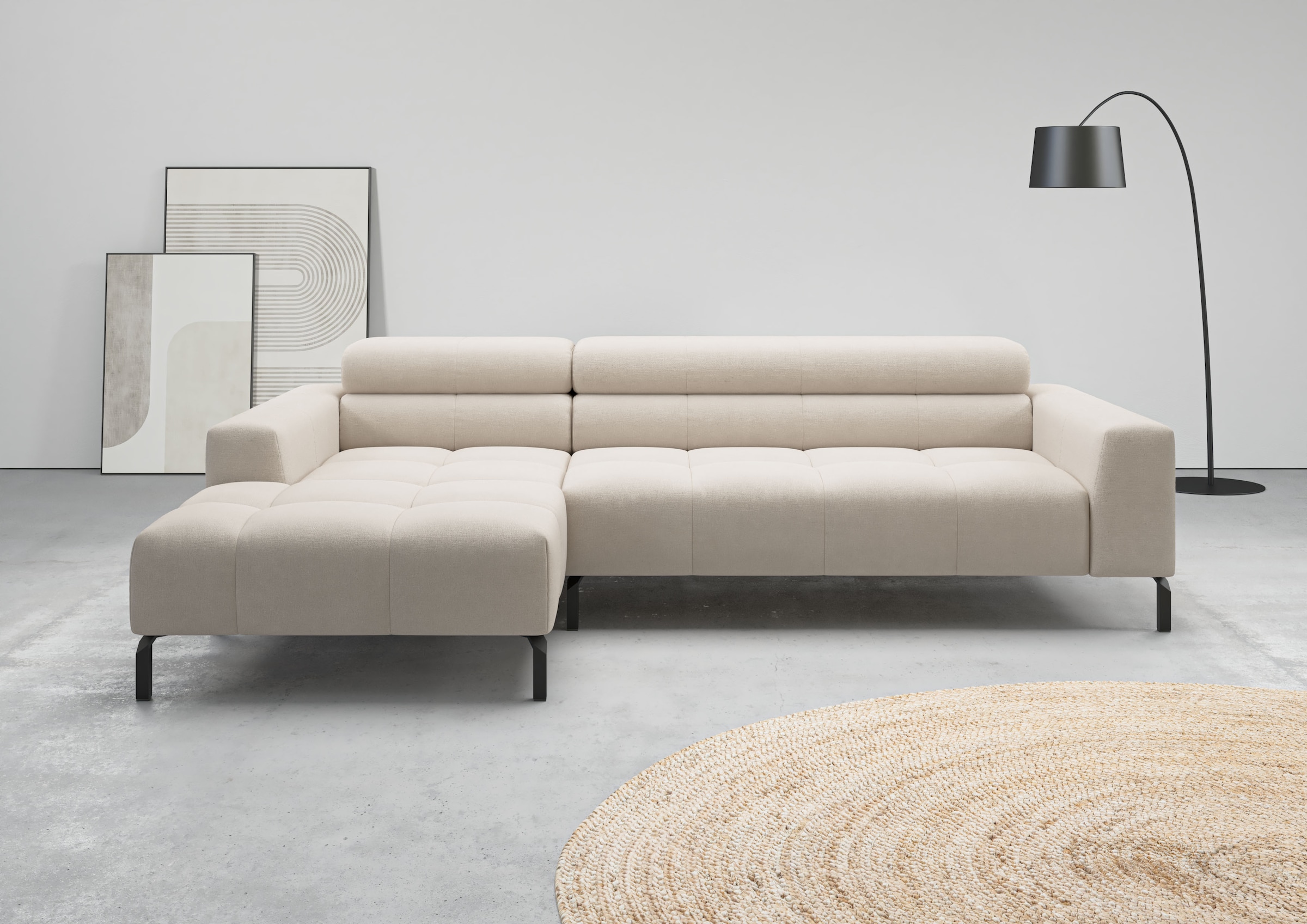 Home affaire Ecksofa "Claya, 258 cm breit, L-Form, Kopfteilverstellung" Moderne Steppung, weicher Polsteraufbau & saugroboterfreundliche Höhe