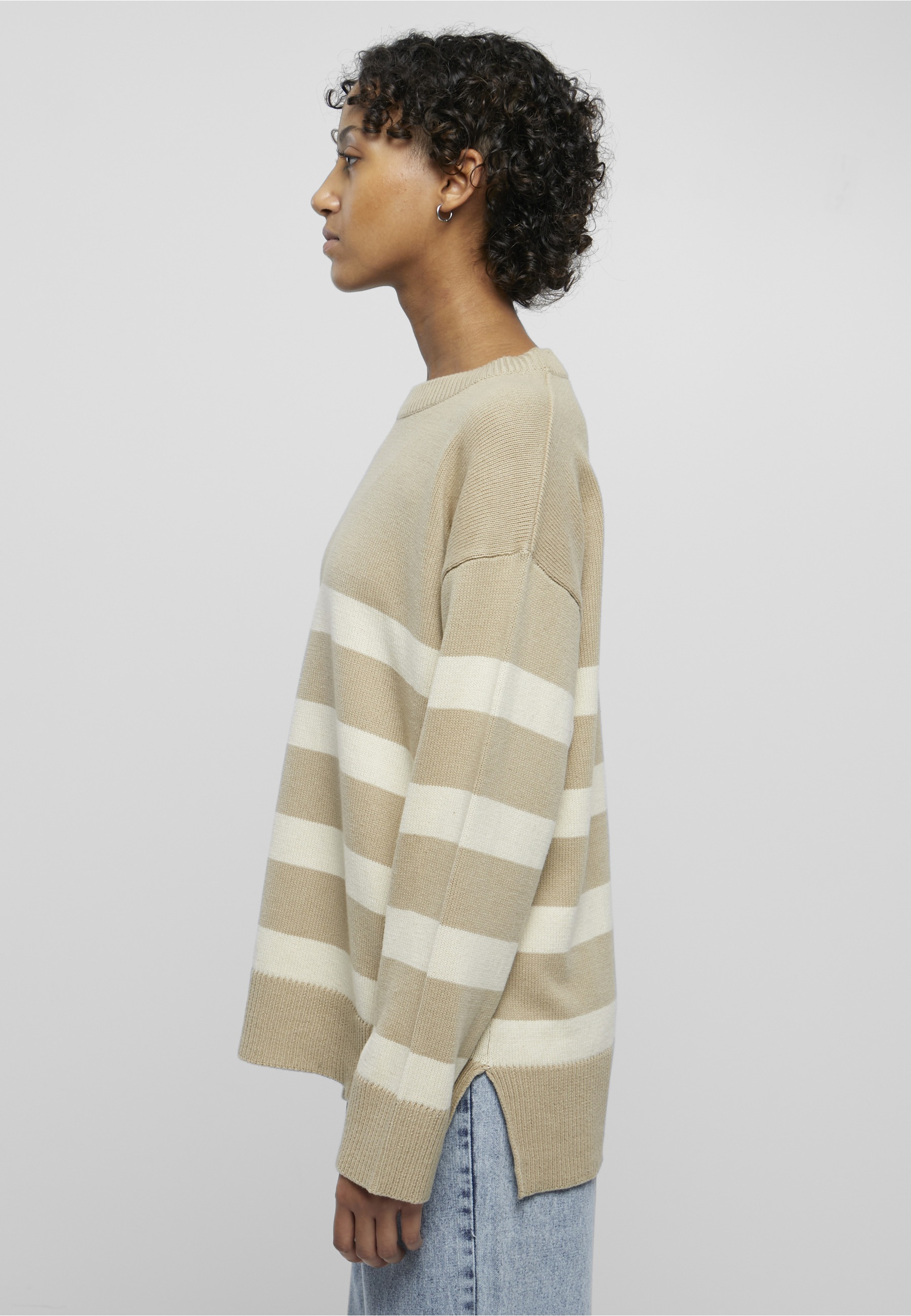 URBAN CLASSICS Fleecepullover »Urban Classics Damen Ladies Striped Knit Crew Sweater«, 1 Stk.
