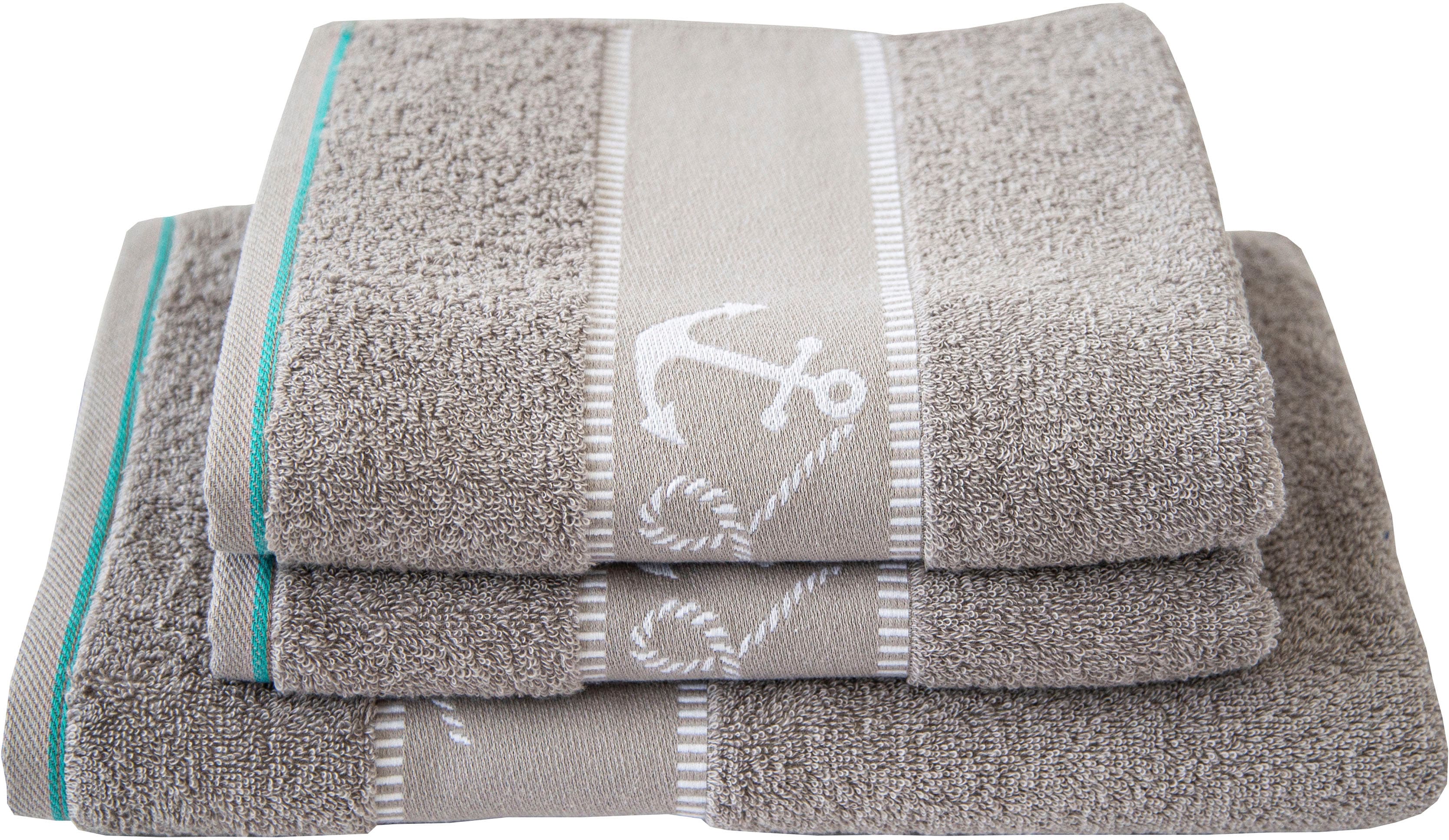 Dyckhoff Handtuch Set "Maritim, Voyage" Set 3 Stk. Frottier 2 Handtücher (50x100cm), 1 Duschtuch (70x140cm)