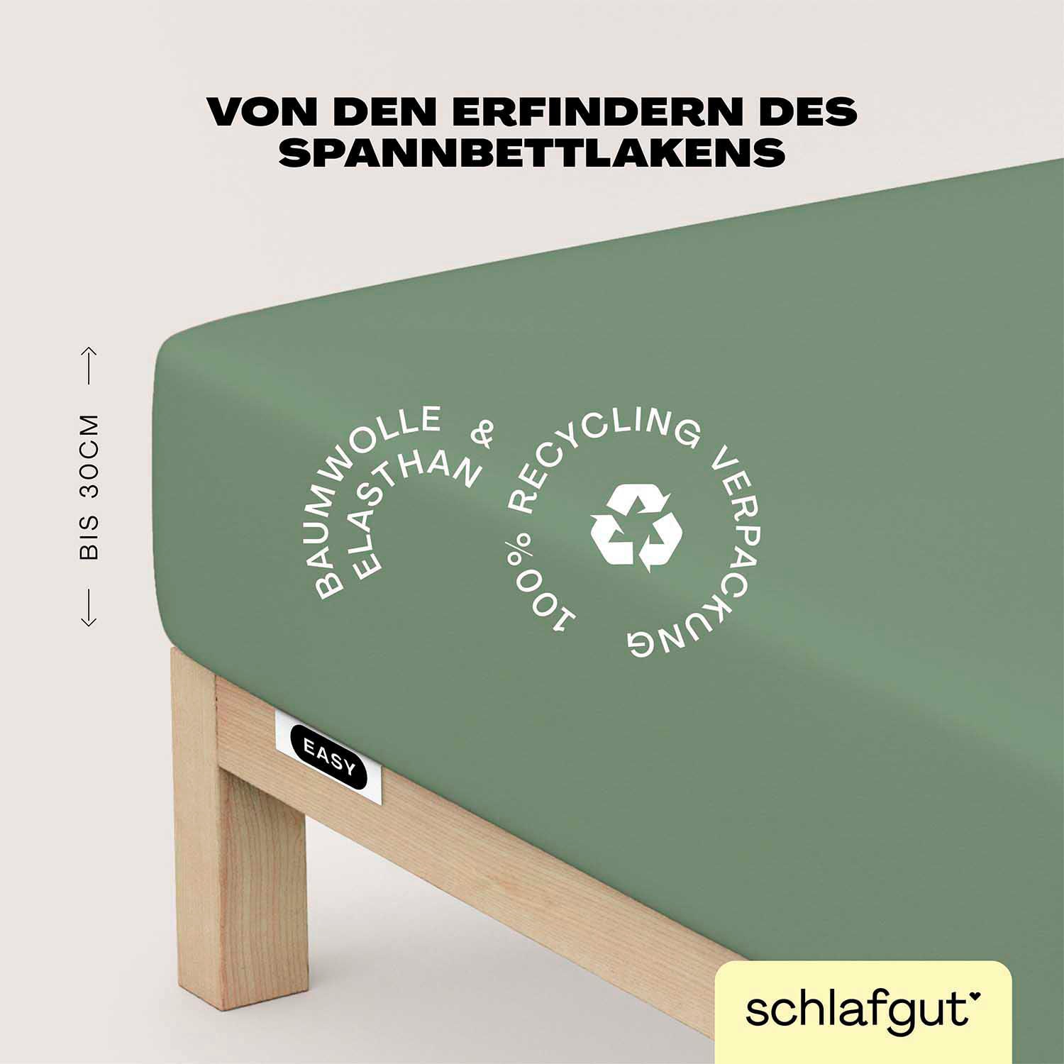Schlafgut Spannbettlaken "EASY JERSEY ELASTHAN Bettlaken, 170 g/m², 95% Baumwolle, 5% Elasthan" Spannbettlaken bis 30 cm Höhe, bügelfrei, pflegeleicht, perfekter Sitz