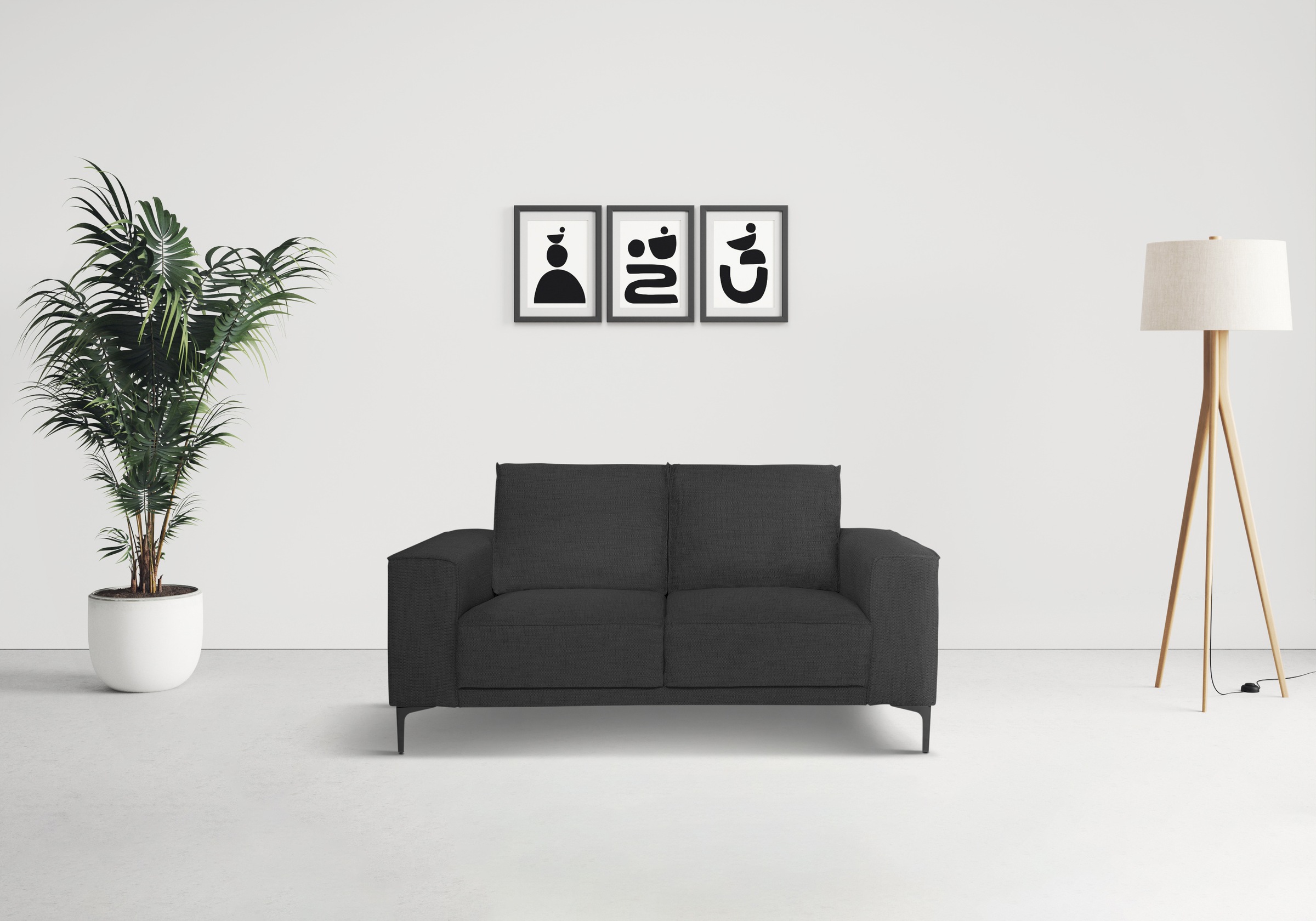 OTTO home 2-Sitzer "OLAND Flachgewebe, Sofa, B: 164 cm, Skandi-Design" 164 cm, Wellenunterfederung, Skandi-Design, Metallfüße