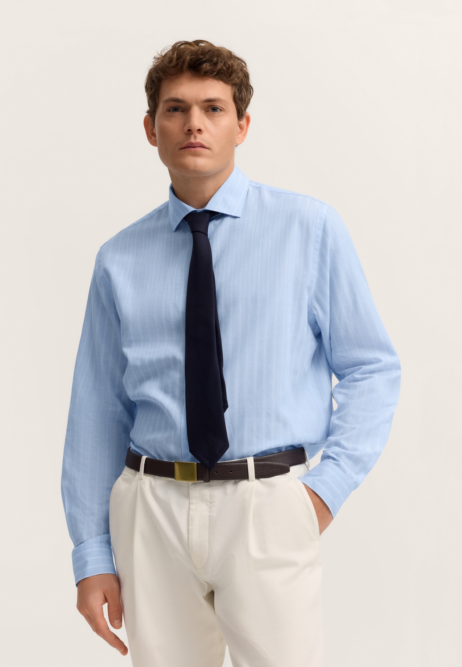 bugatti Businesshemd "Loose Fit" gestreift aus Leinen-Mix günstig online kaufen