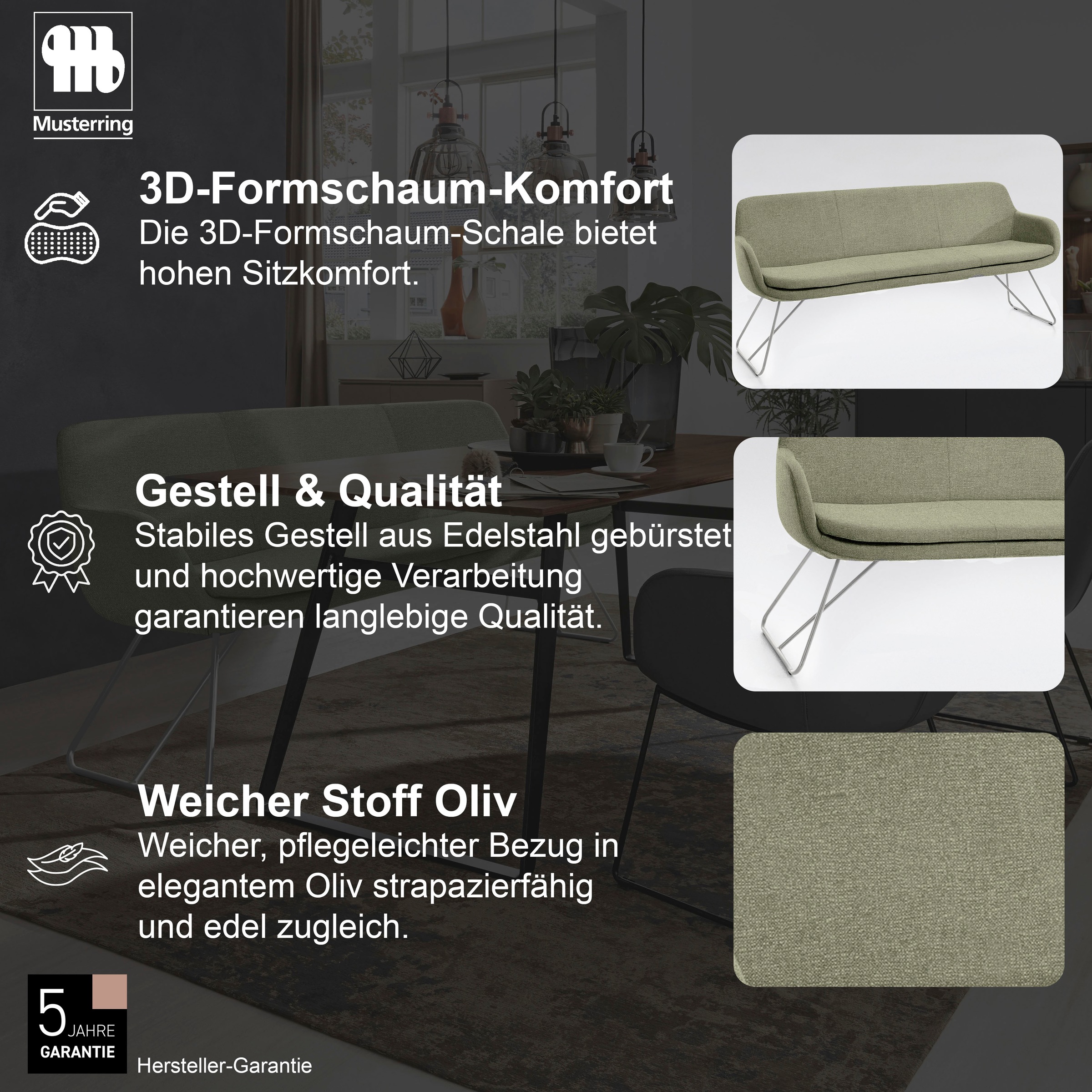 Musterring Tavia Dining Bench Green 220cm 2