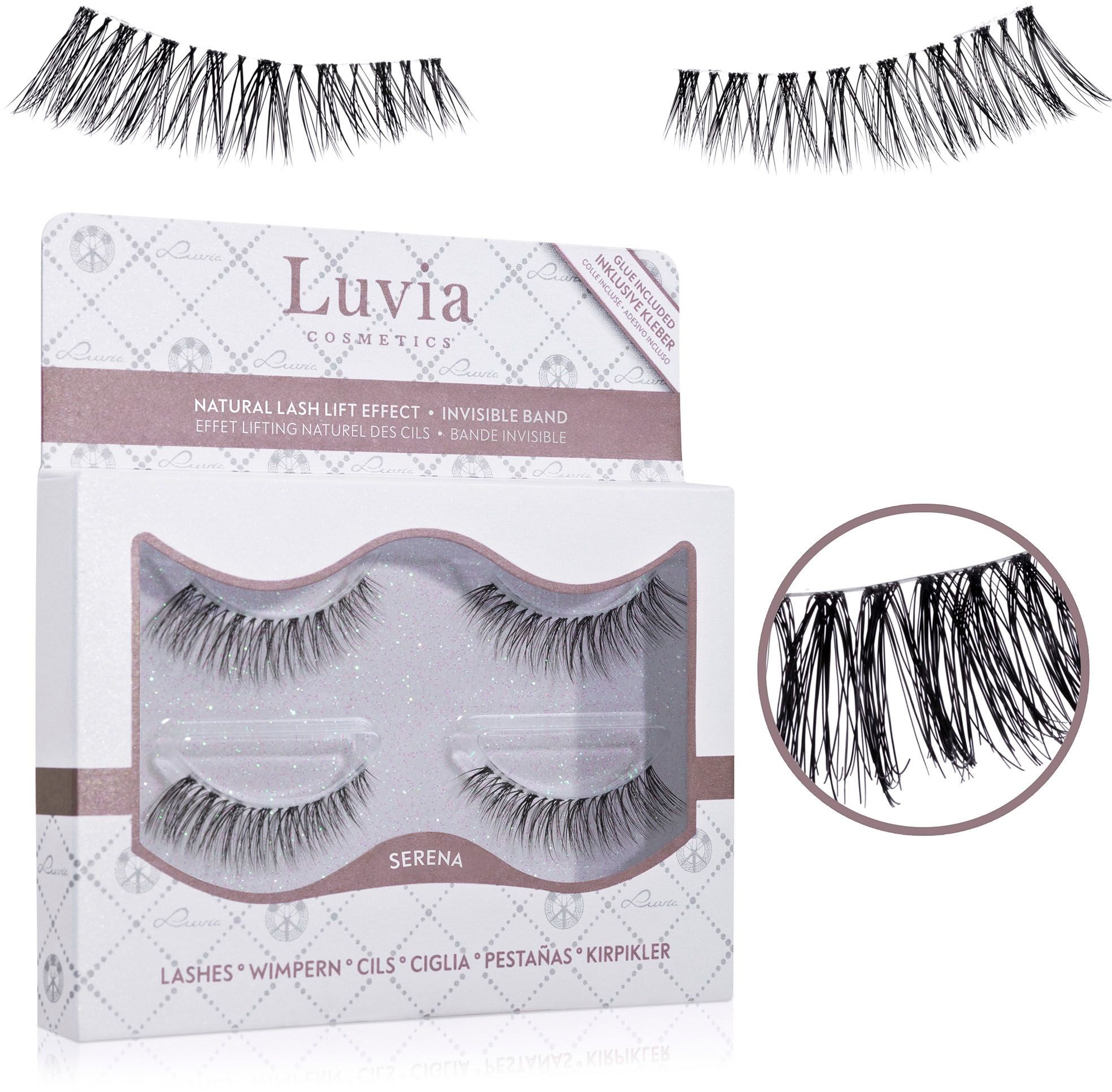 LUVIA COSMETICS Damen Bandwimpern, schwarz, Kunstwimpern, Natürliche Spitzen, flexibles Band, auch für Anfänger, mit Kleber.
