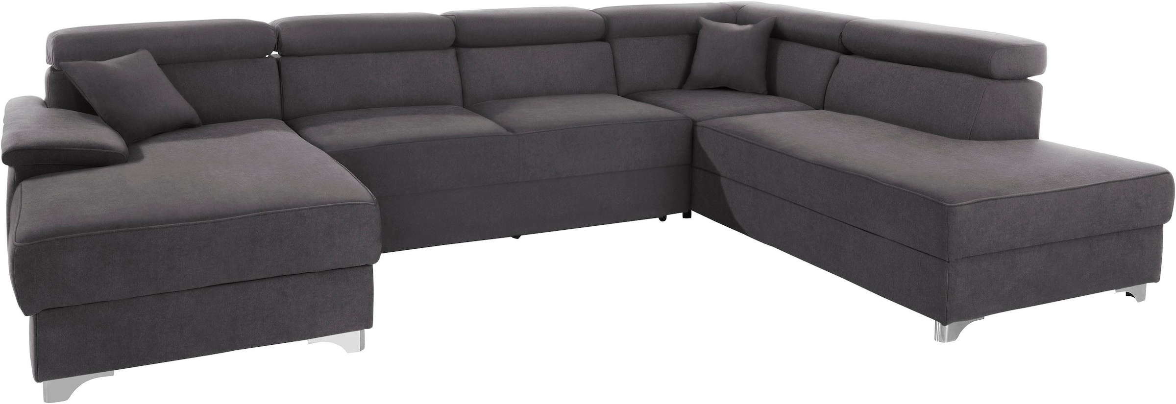 DOMO collection Wohnlandschaft »Mira, inklusive Kopfteilverstellung für mehr Wohlfühlkomfort, U-Form«, wahlweise mit Bettfunktion und Bettkasten, elegant und modern