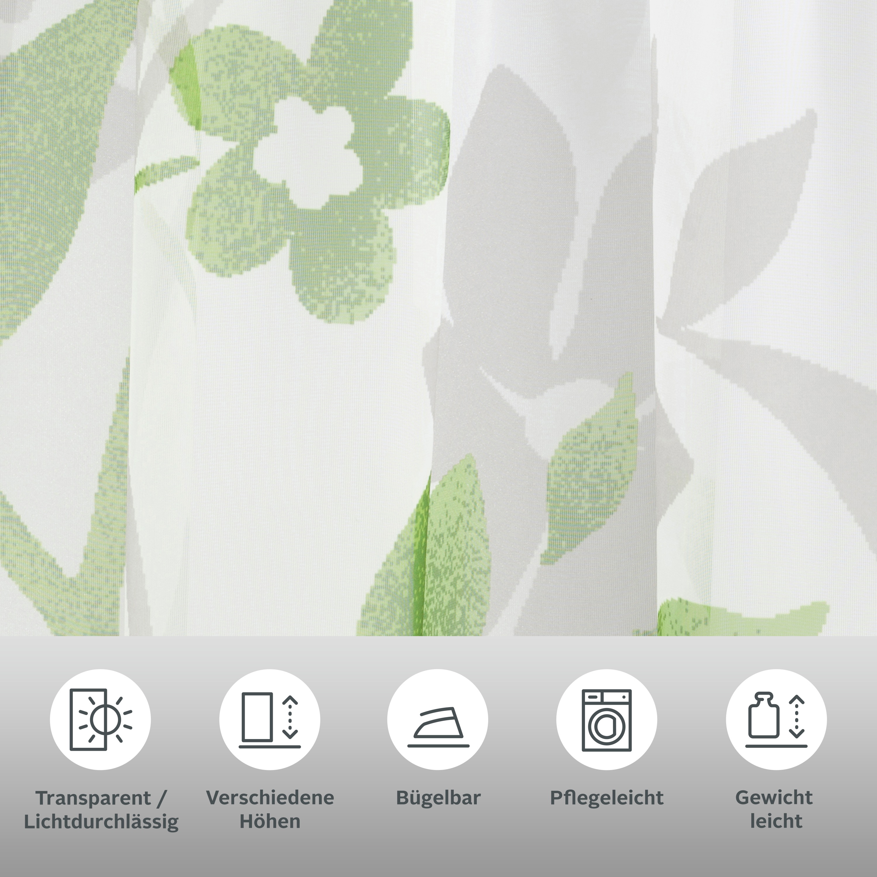 Thumbnail - Home affaire Gardine "Ina" Kräuselband 2 Stk. tlg. transparent, 2-er Set, einseitig bedruckt, Voile